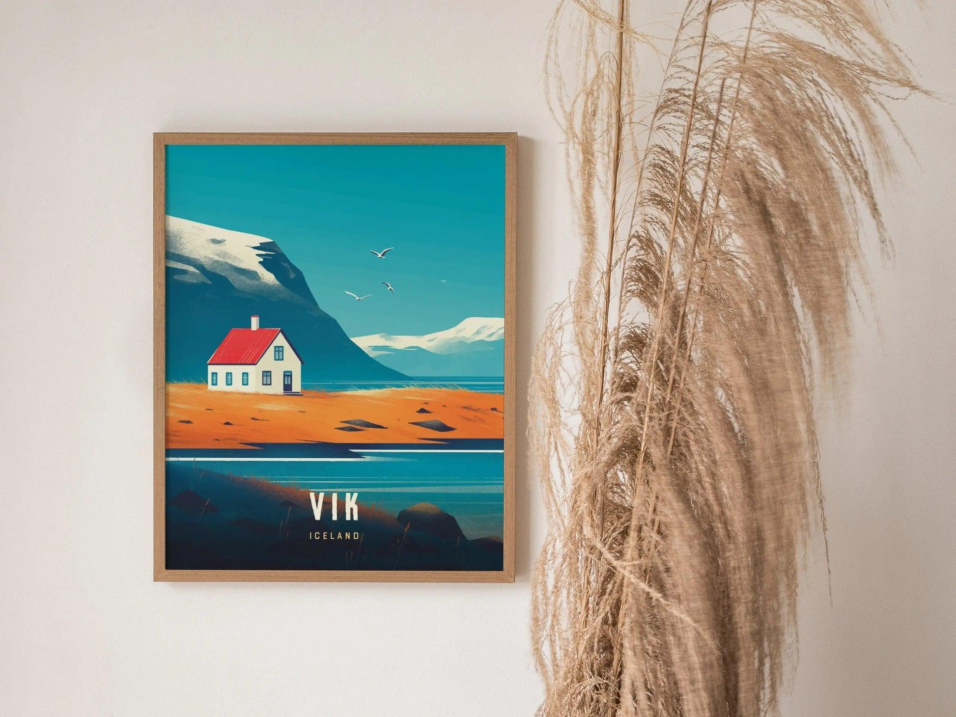 Iceland Vik Travel Poster Wall Art, Vik Iceland Poster, Iceland Travel Print, Airbnb Decor Art, Scenic Cliffs Beaches Travel Poster Decor - Swell Scenes