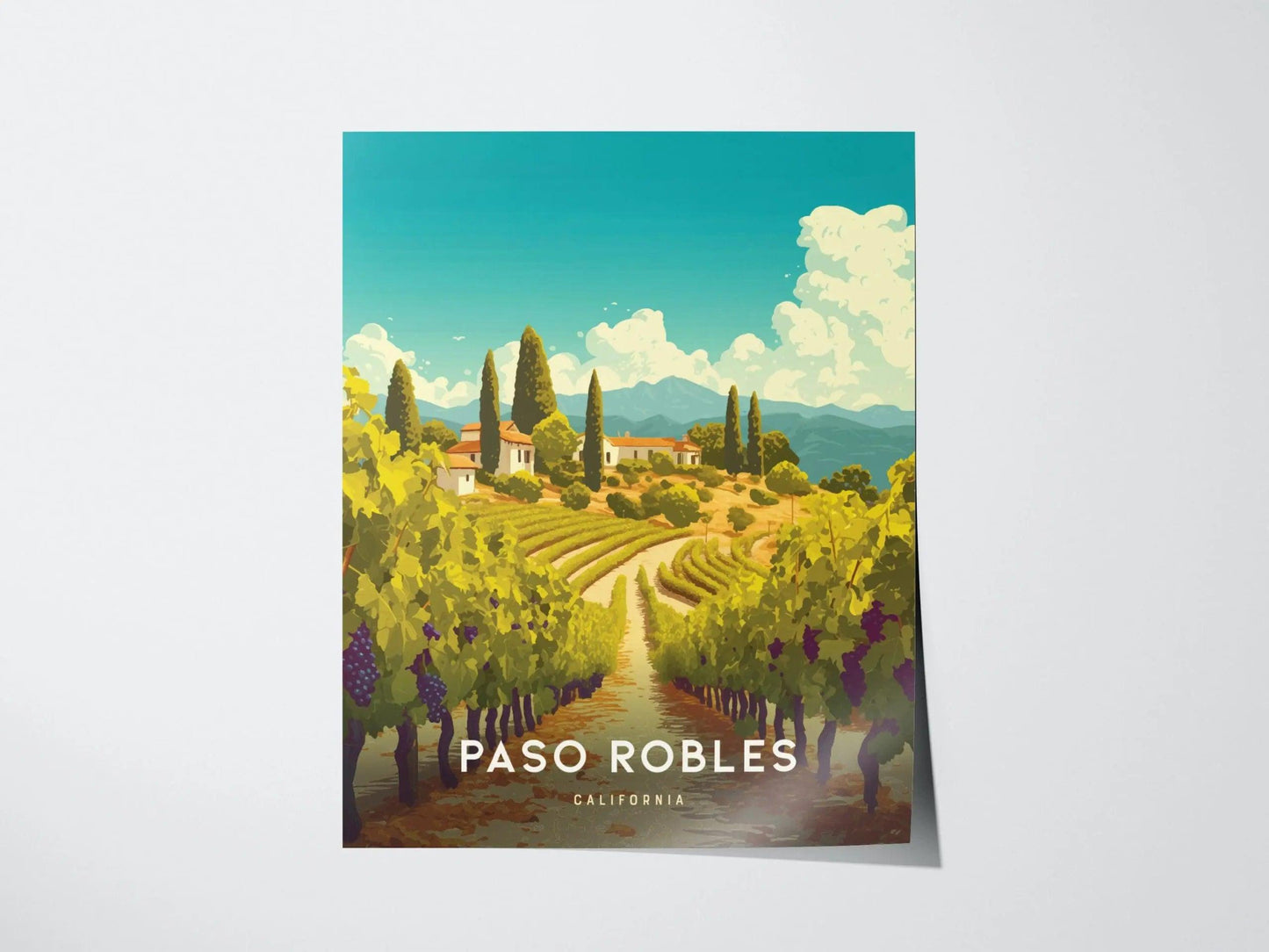 Paso Robles California Wine Country Wall Art | Paso Robles Framed Artwork Poster, Travel Winery Vineyard SoCal Home Gift Decor, Airbnb Decor - Swell Scenes