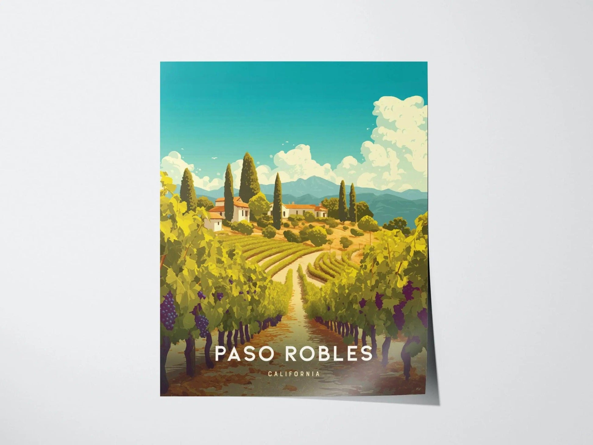 Paso Robles California Wine Country Wall Art | Paso Robles Framed Artwork Poster, Travel Winery Vineyard SoCal Home Gift Decor, Airbnb Decor - Swell Scenes