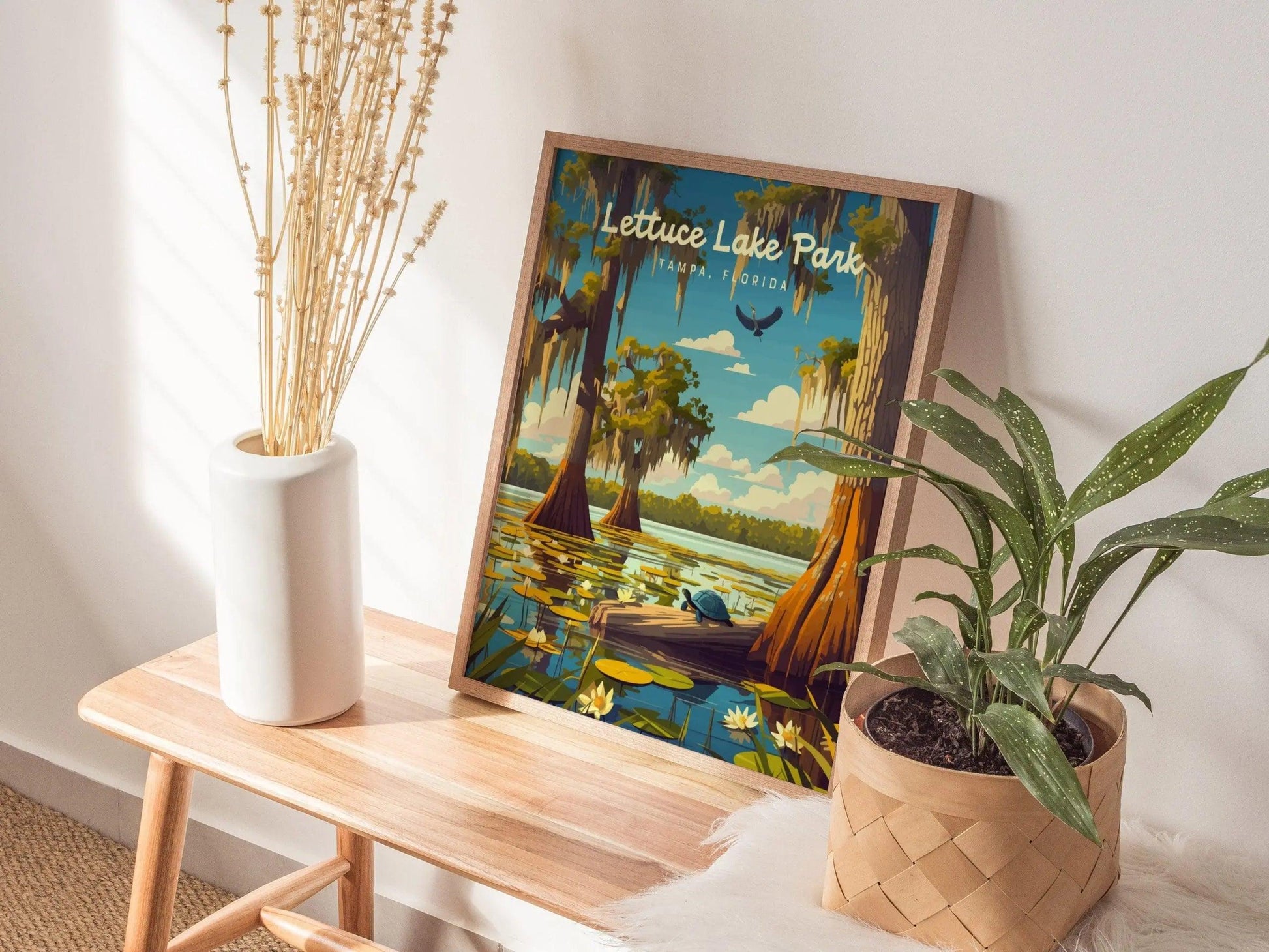 Lettuce Lake Park, Tampa, Florida Framed Wall Art, Hillsborough River Nature Conservation Poster Design Travel Print Cypress Home Decor Set - Swell Scenes