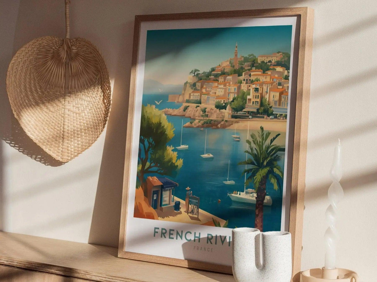 French Riviera Framed Wall Art Travel Print, Côte d'Azur Poster Print, Côte d'Azur Coastline Wall Art, Sailing and Travel Art, Home Decor - Swell Scenes