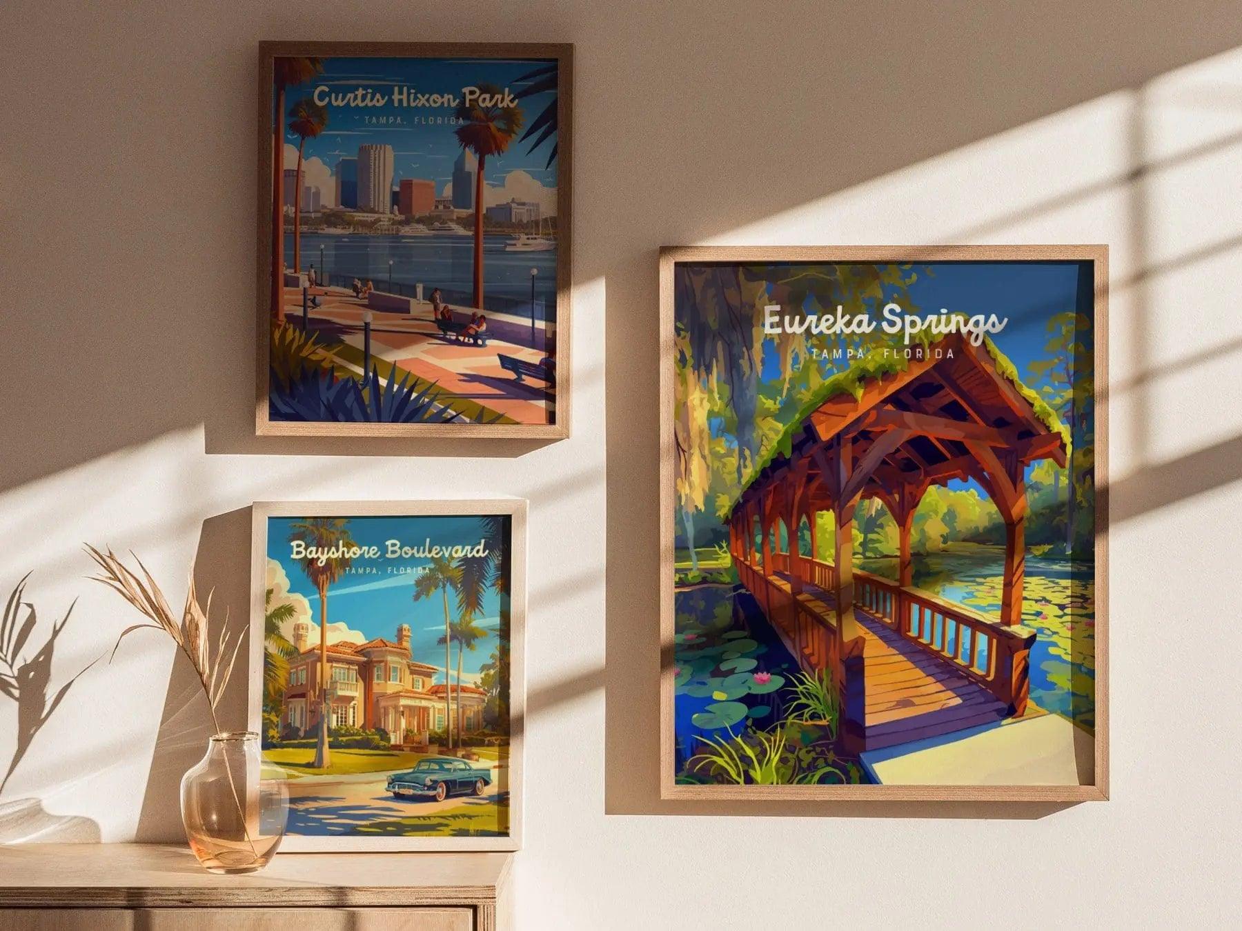 Eureka Springs Park, Tampa, Florida Framed Wall Art | Hillsborough Nature Forest Design Travel Print Central FL Outdoors Home Decor Set - Swell Scenes