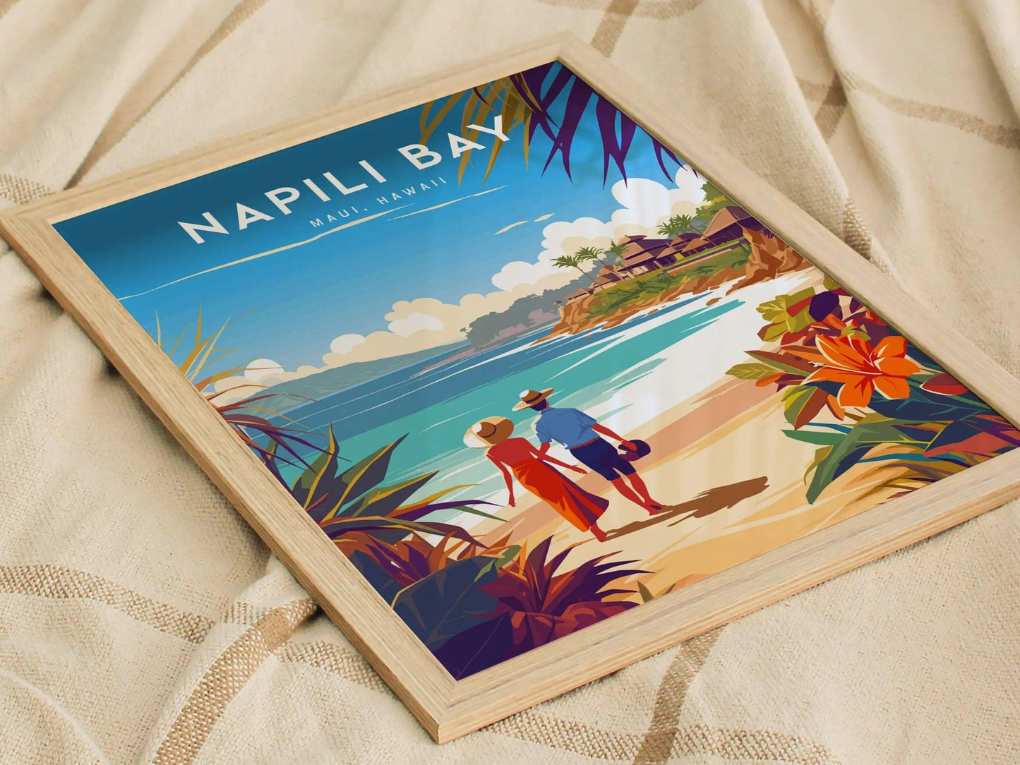 Napili Bay, Maui, Hawaii - Lahaina Kapalua Framed Wall Art | Hawaiian Wedding Poster Design Travel Artwork Island Memorial Gift Set Decor - Swell Scenes