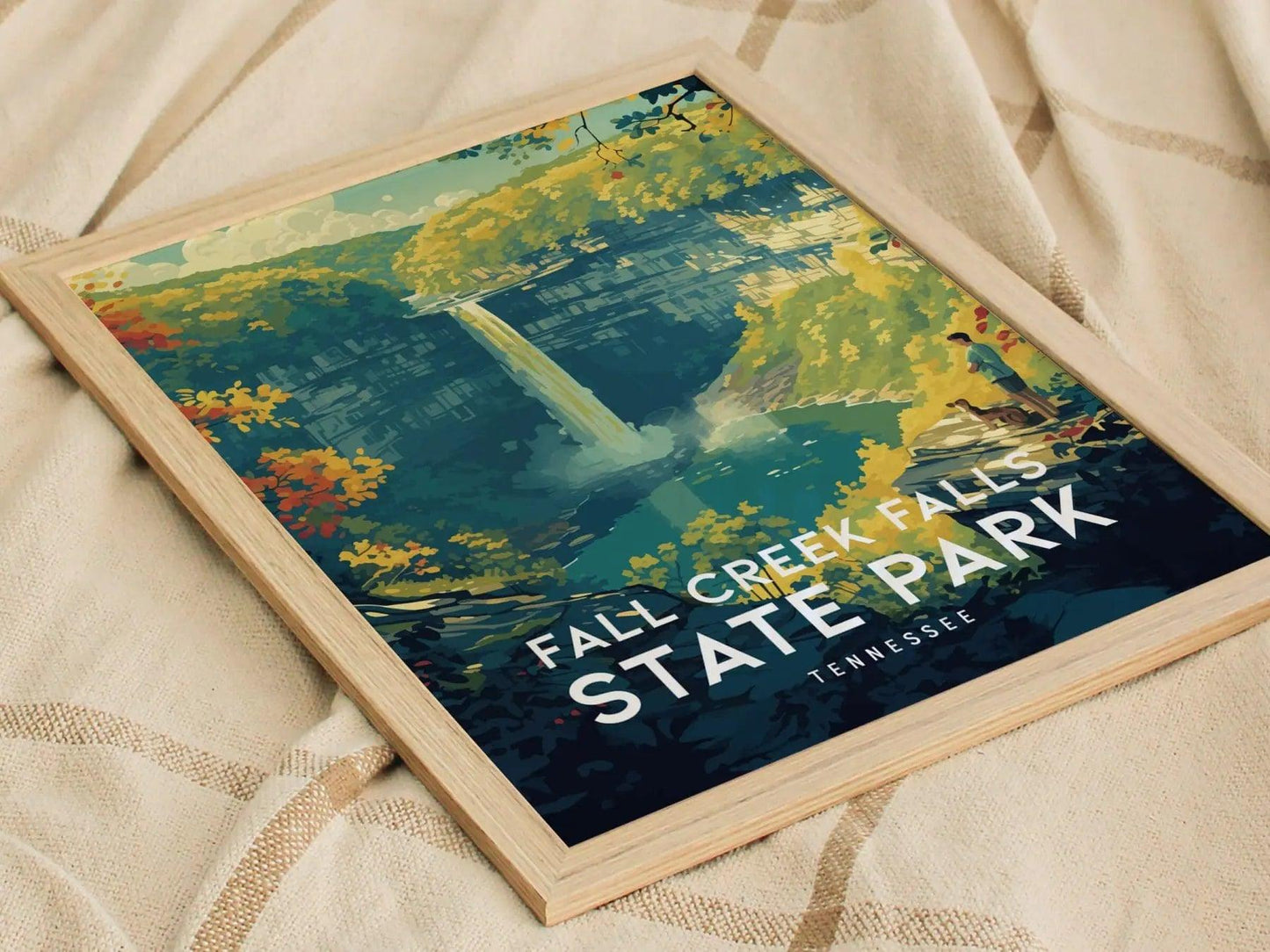 Fall Creek Falls State Park, Tennessee, Framed Wall Art - TN Waterfall Poster Gorge Hiking Adventure Print Hiker Outdoors Home Office Decor - Swell Scenes