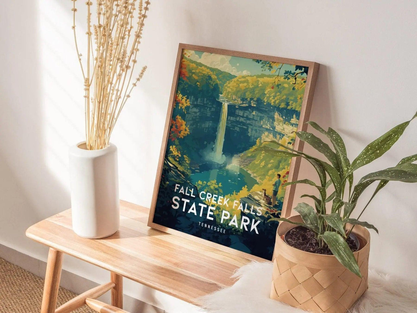 Fall Creek Falls State Park, Tennessee, Framed Wall Art - TN Waterfall Poster Gorge Hiking Adventure Print Hiker Outdoors Home Office Decor - Swell Scenes