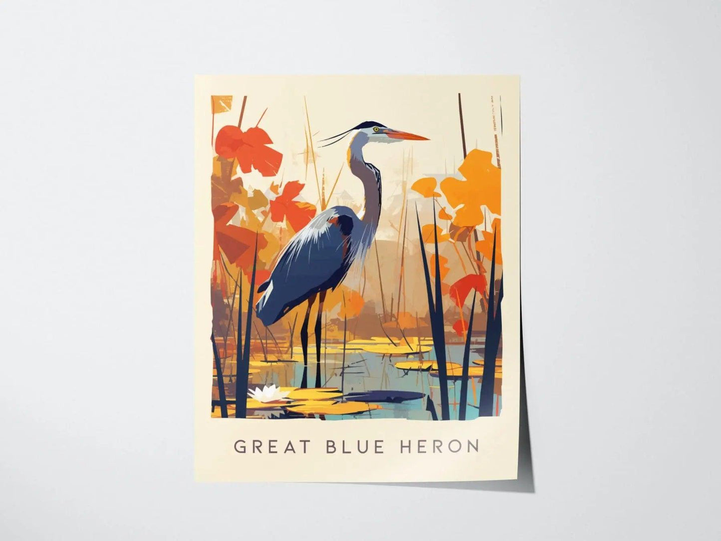 Great Blue Heron, Florida Birds Wildlife Framed Wall Art - Egret Bird Poster Design Travel Print Lake Home Beach Cottage Birder Decor Set - Swell Scenes