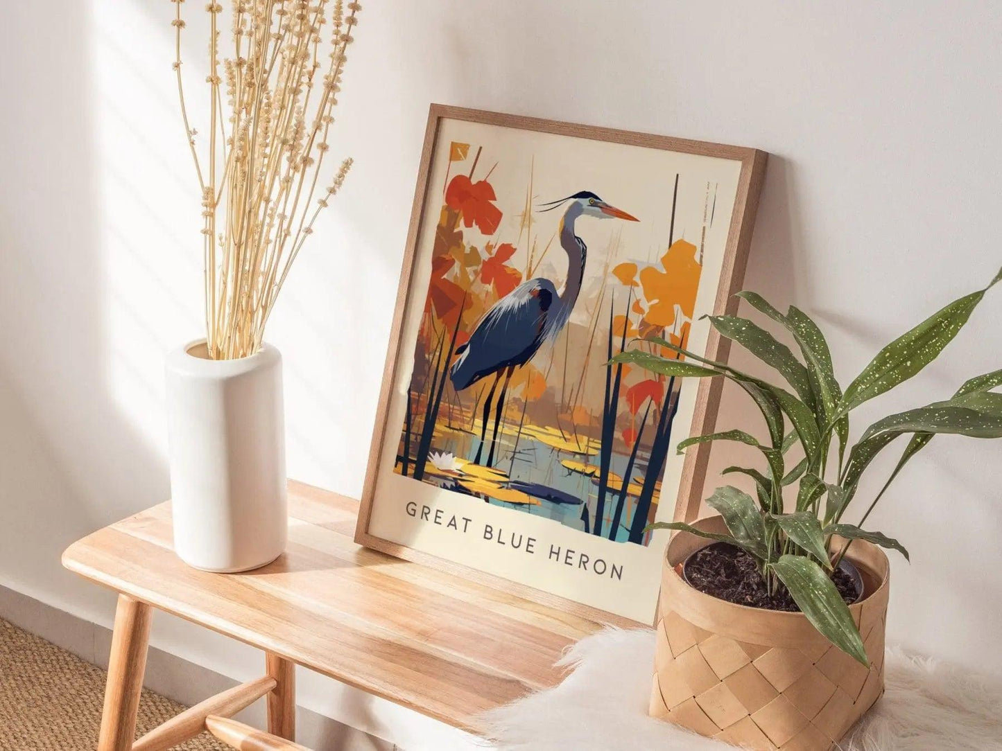 Great Blue Heron, Florida Birds Wildlife Framed Wall Art - Egret Bird Poster Design Travel Print Lake Home Beach Cottage Birder Decor Set - Swell Scenes