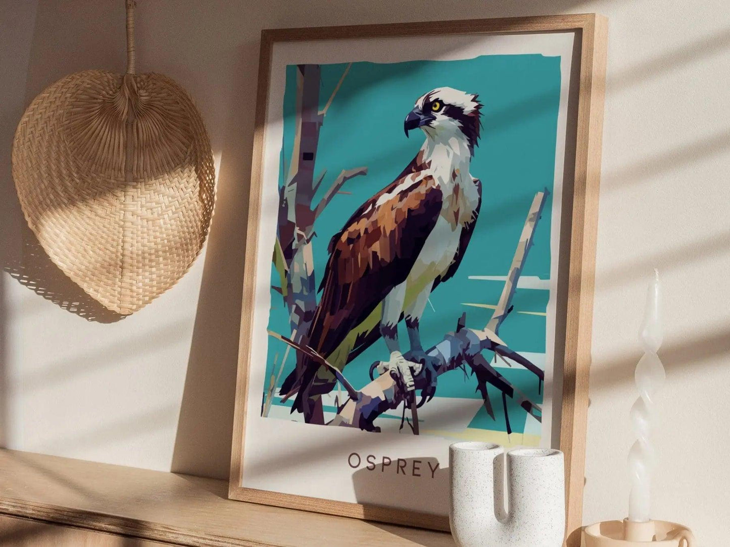 Osprey, Florida Birds Wildlife Framed Wall Art - Fish Hawk Tropical Bird Of Prey Poster Design Travel Print Home Beach Cottage Decor Set - Swell Scenes