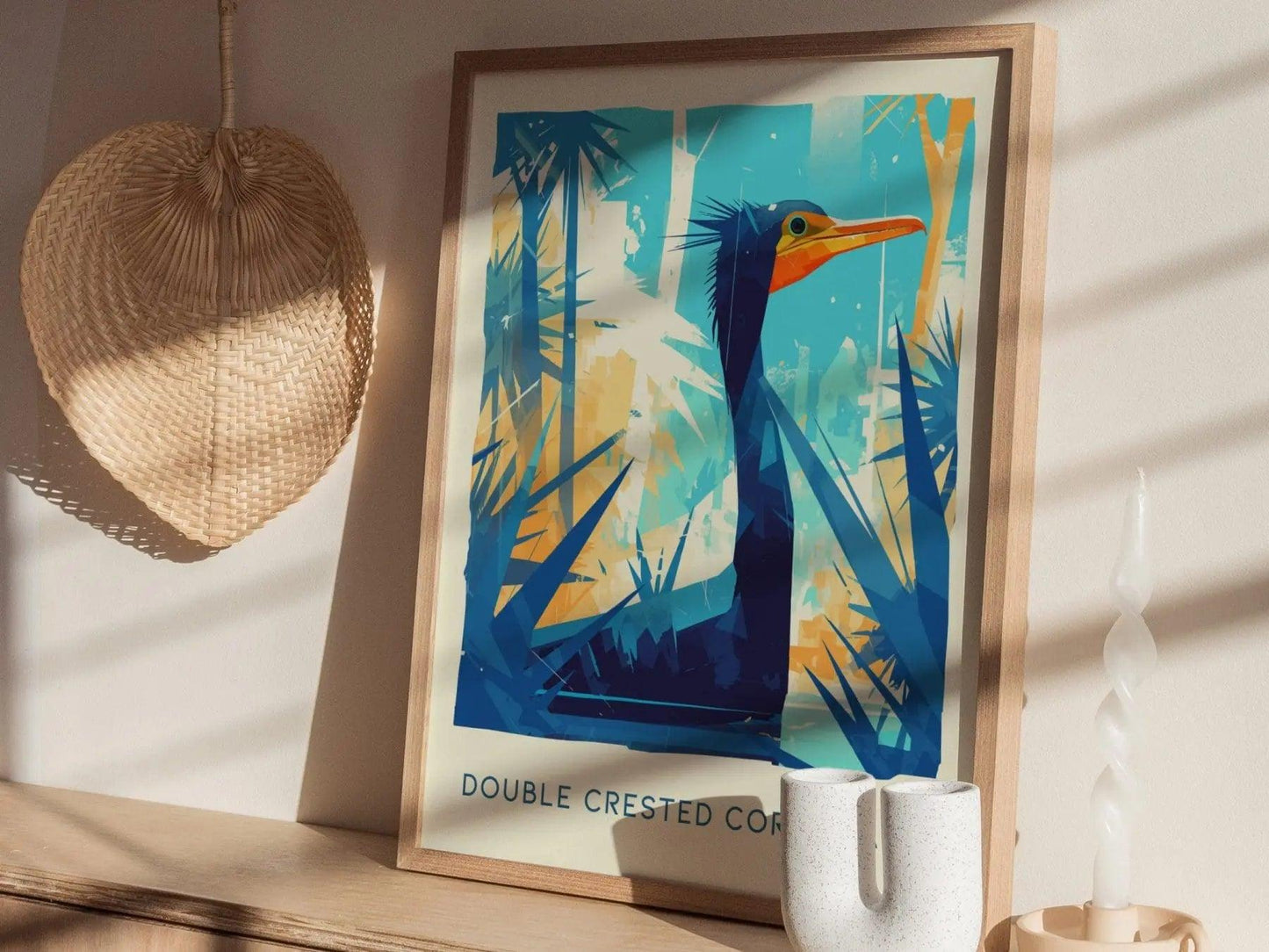 Cormorant, Florida Birds Wildlife Framed Wall Art - Water Turkey Bird Poster Design Travel Print Lake Home Beach Cottage Birder Decor Set - Swell Scenes