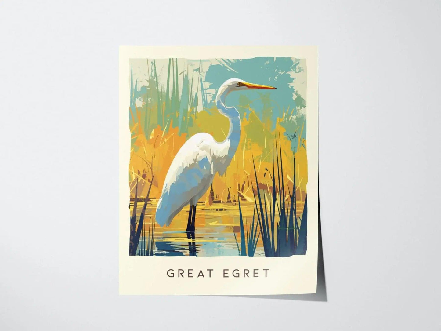 Great Egret, Florida Birds Wildlife Framed Wall Art - Native Bird Nature Poster Design Travel Print Lake Home Beach Cottage Birder Decor Set - Swell Scenes