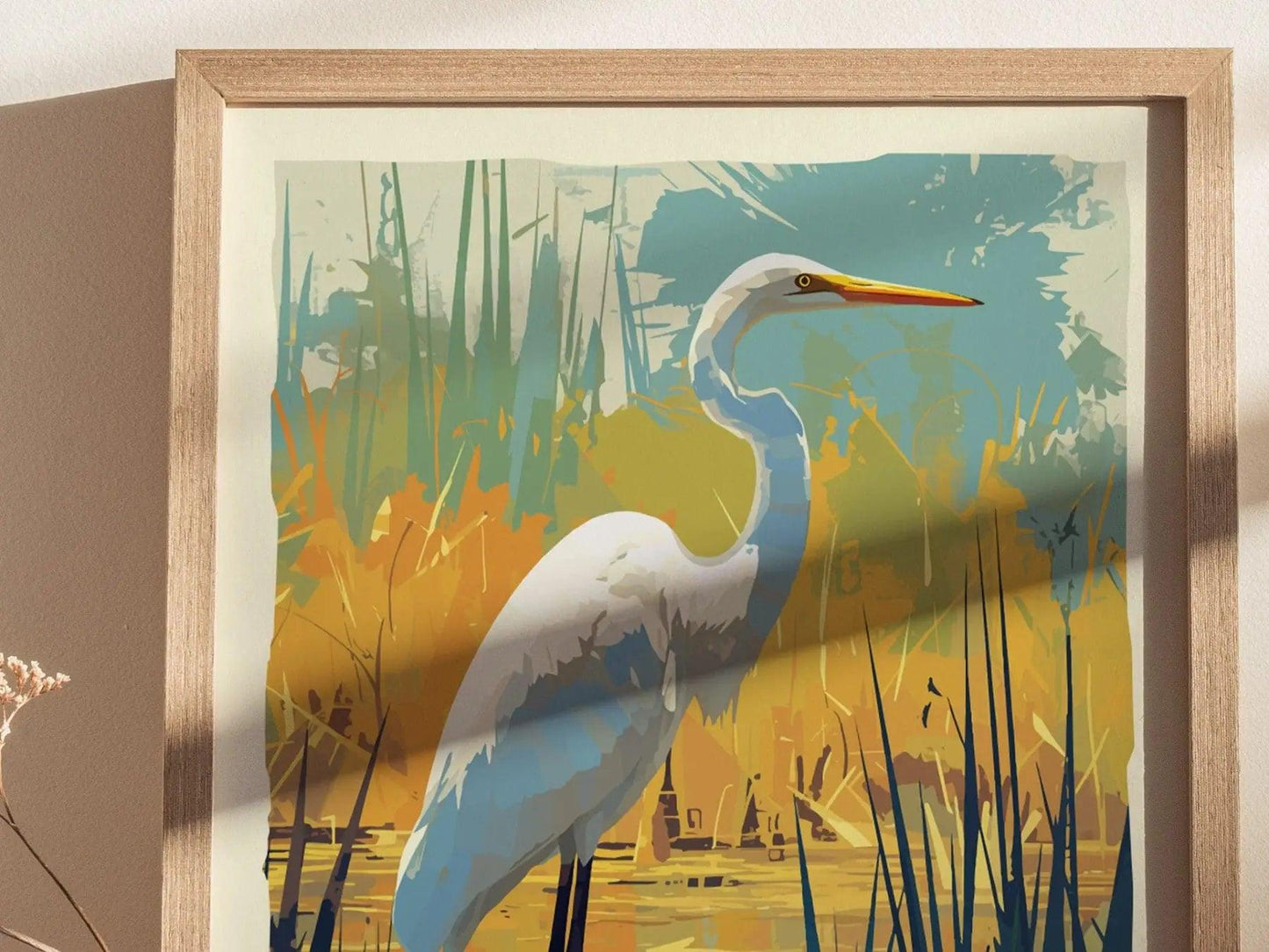Great Egret, Florida Birds Wildlife Framed Wall Art - Native Bird Nature Poster Design Travel Print Lake Home Beach Cottage Birder Decor Set - Swell Scenes