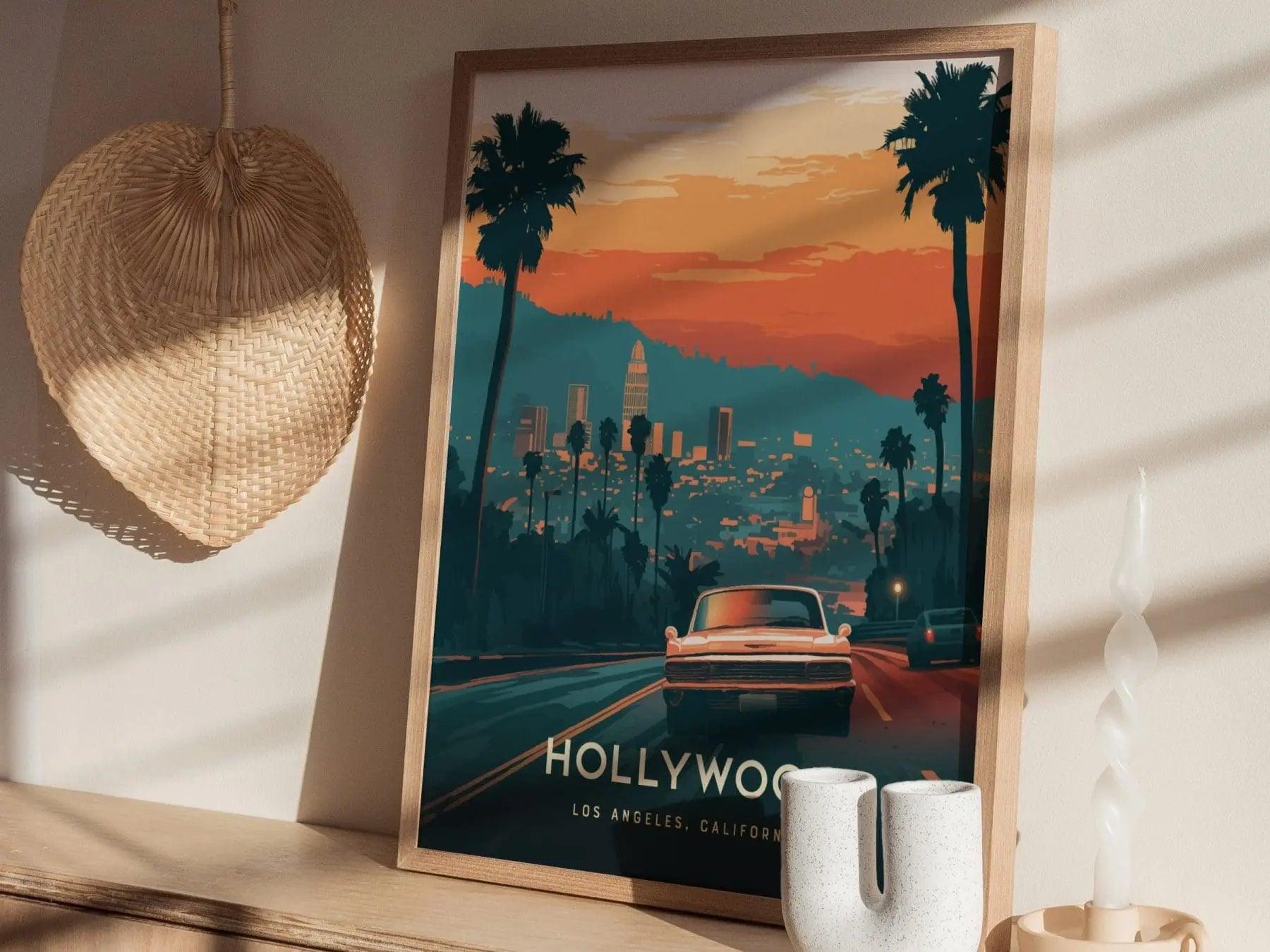 Hollywood Framed Travel Poster, Hollywood Los Angeles Poster Print, Hollywood Custom Travel Print, Personalized Travel Poster, Home Decor - Swell Scenes