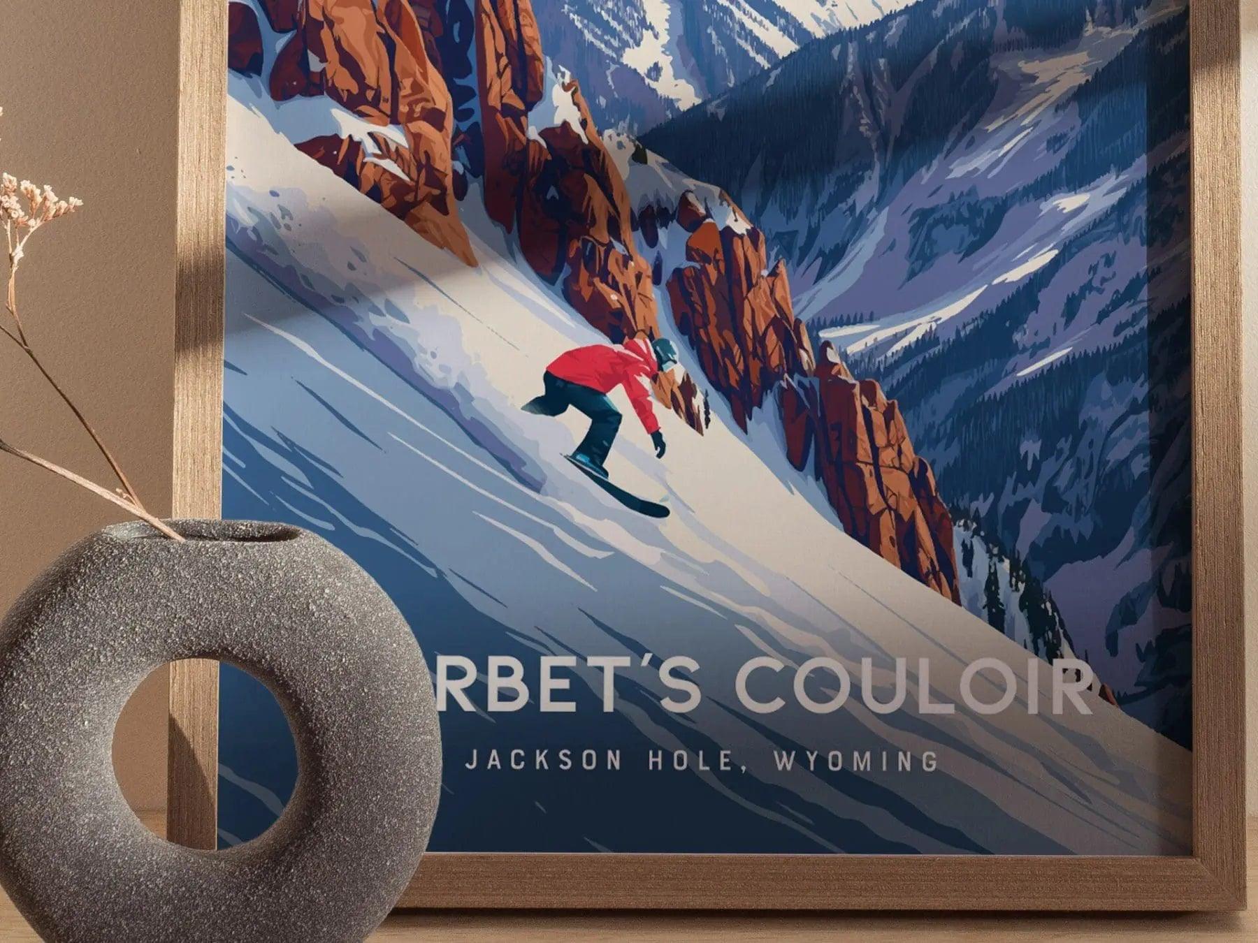 Corbet's Couloir, Snowboard Jackson Hole, Wyoming Framed Wall Art | Mountain Resort, Snowboard Poster Design Print Travel Artwork Gift Decor - Swell Scenes