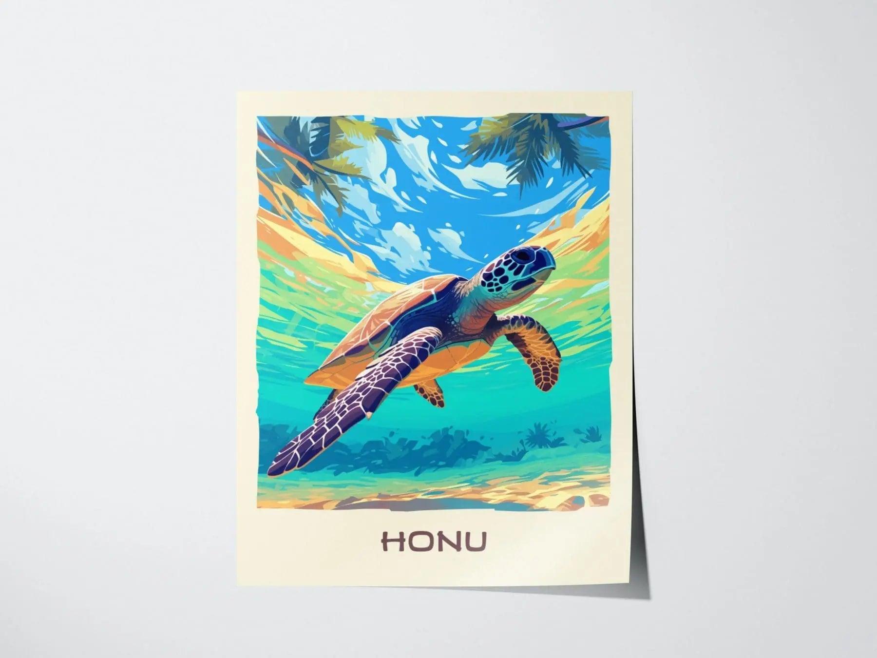 Honu, Hawaiian Green Sea Turtle Framed Wall Art | Hawaii Wildlife Poster Design Print Maui Oahu Kauai Big Island Home Decor Vacation Gift - Swell Scenes