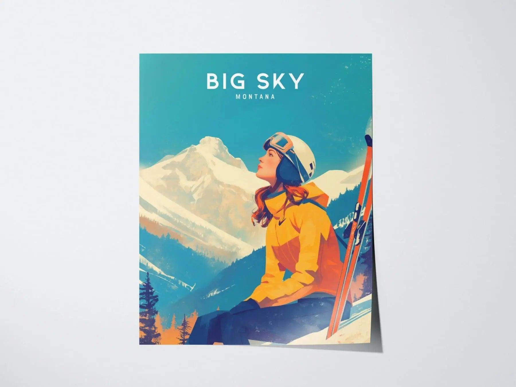 Big Sky, Montana Framed Wall Art | Lone Peak Mountain Ski Resort Skiing Snowboard Poster Design Print Travel Artwork Summit Gift Decor - Swell Scenes