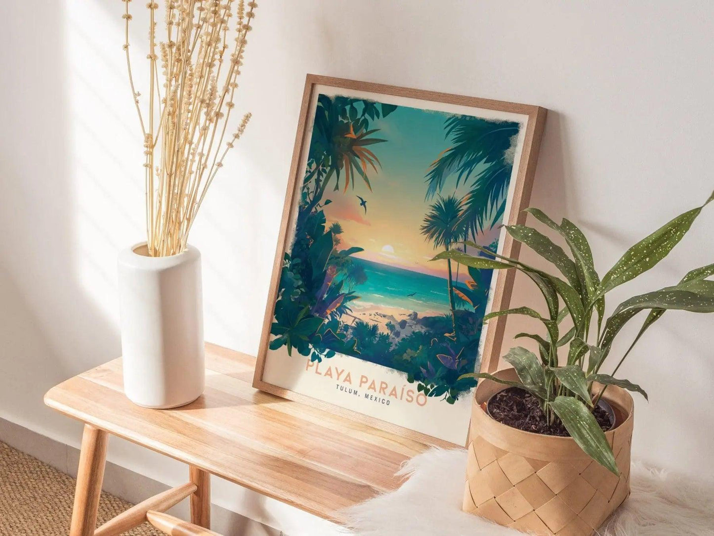 Playa Paraiso Travel Poster, Playa Paraiso Mexico Framed Print, Tulum Mexico Wall Art, Mexico Travel Art, Custom Travel Gift, Airbnb Decor - Swell Scenes