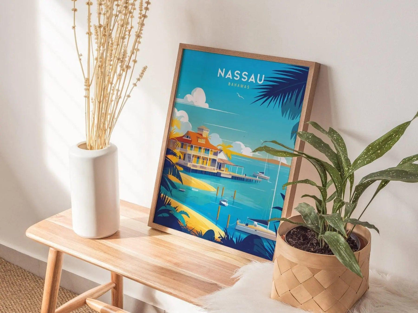 Bahamas Framed Travel Poster, Nassau Bahamas Caribbean Print, Bahamas Custom Travel Print, Personalized Poster, Wedding Gift, Airbnb Decor - Swell Scenes