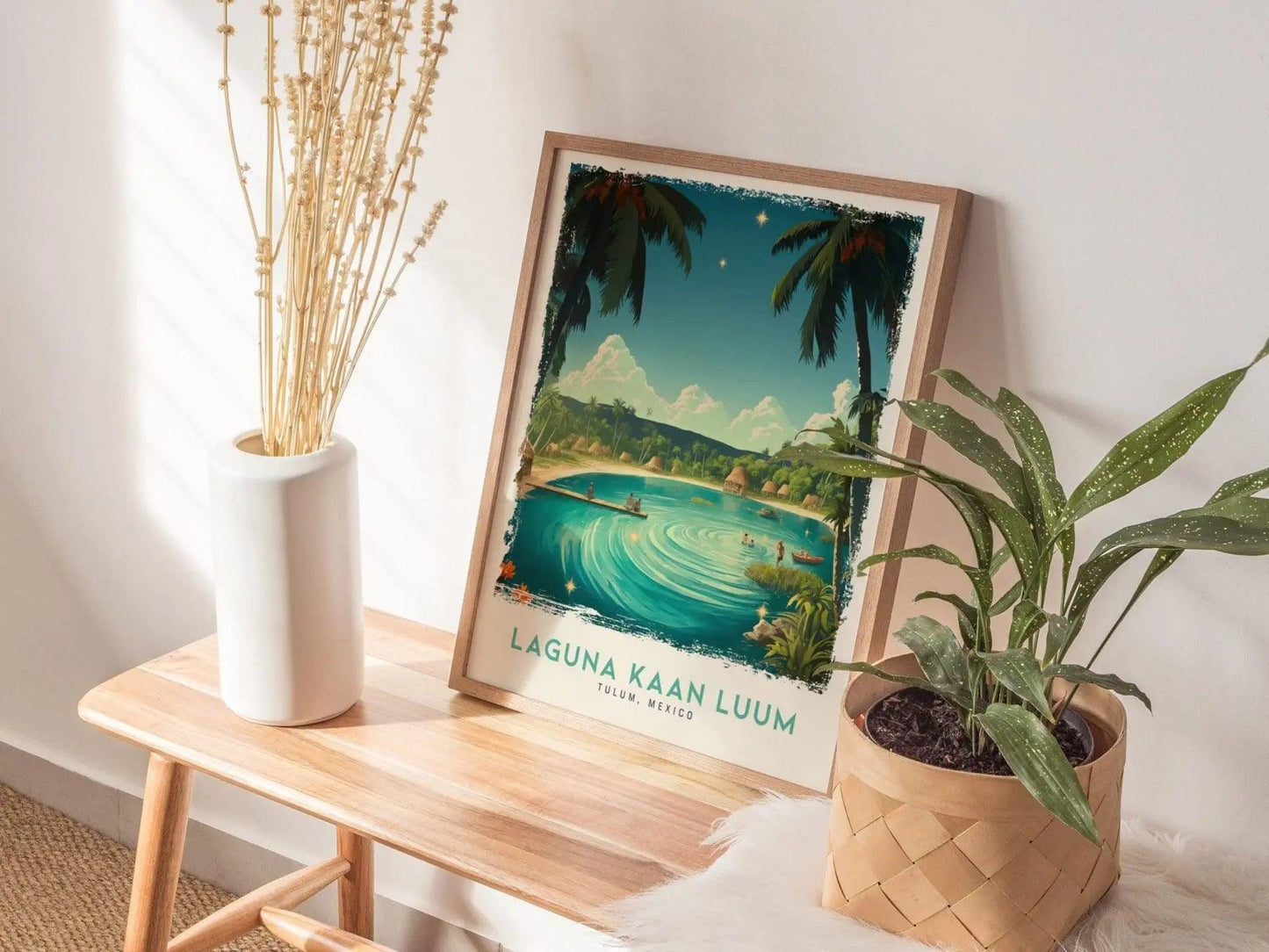 Laguna Kaan Luum Travel Poster, Laguna Kaan Luum Mexico Framed Print, Mexico Travel Poster Art, Lagoon Custom Travel Gift, Airbnb Wall Decor - Swell Scenes