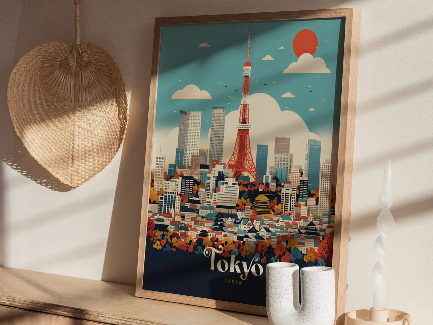 Tokyo Tower City Japan Asia Framed Travel Print, Japan Tokyo Travel Poster, Tokyo City Wall Art, Japan Fuji Mountain Travel, Airbnb Decor - Swell Scenes