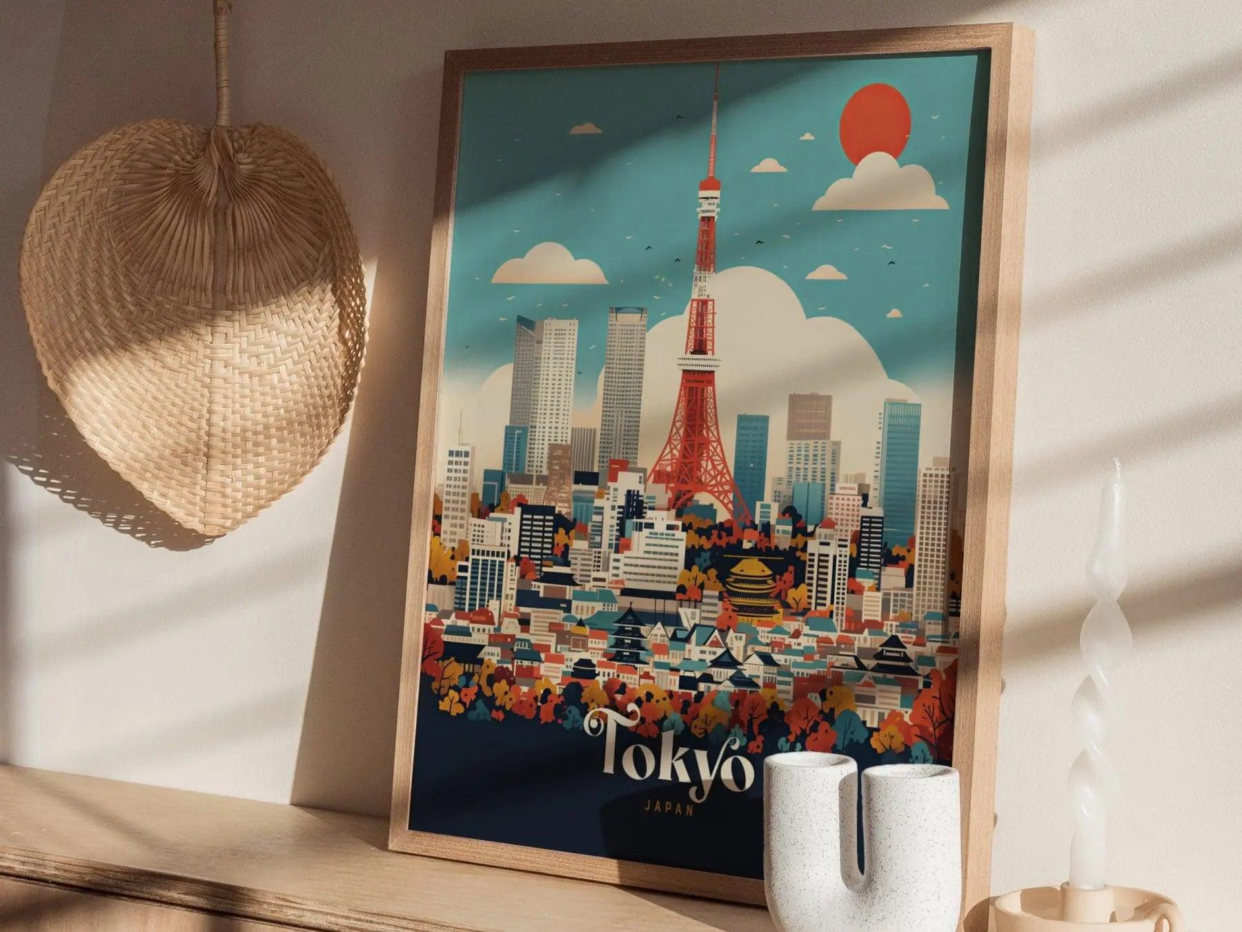 Tokyo Tower City Japan Asia Framed Travel Print, Japan Tokyo Travel Poster, Tokyo City Wall Art, Japan Fuji Mountain Travel, Airbnb Decor - Swell Scenes