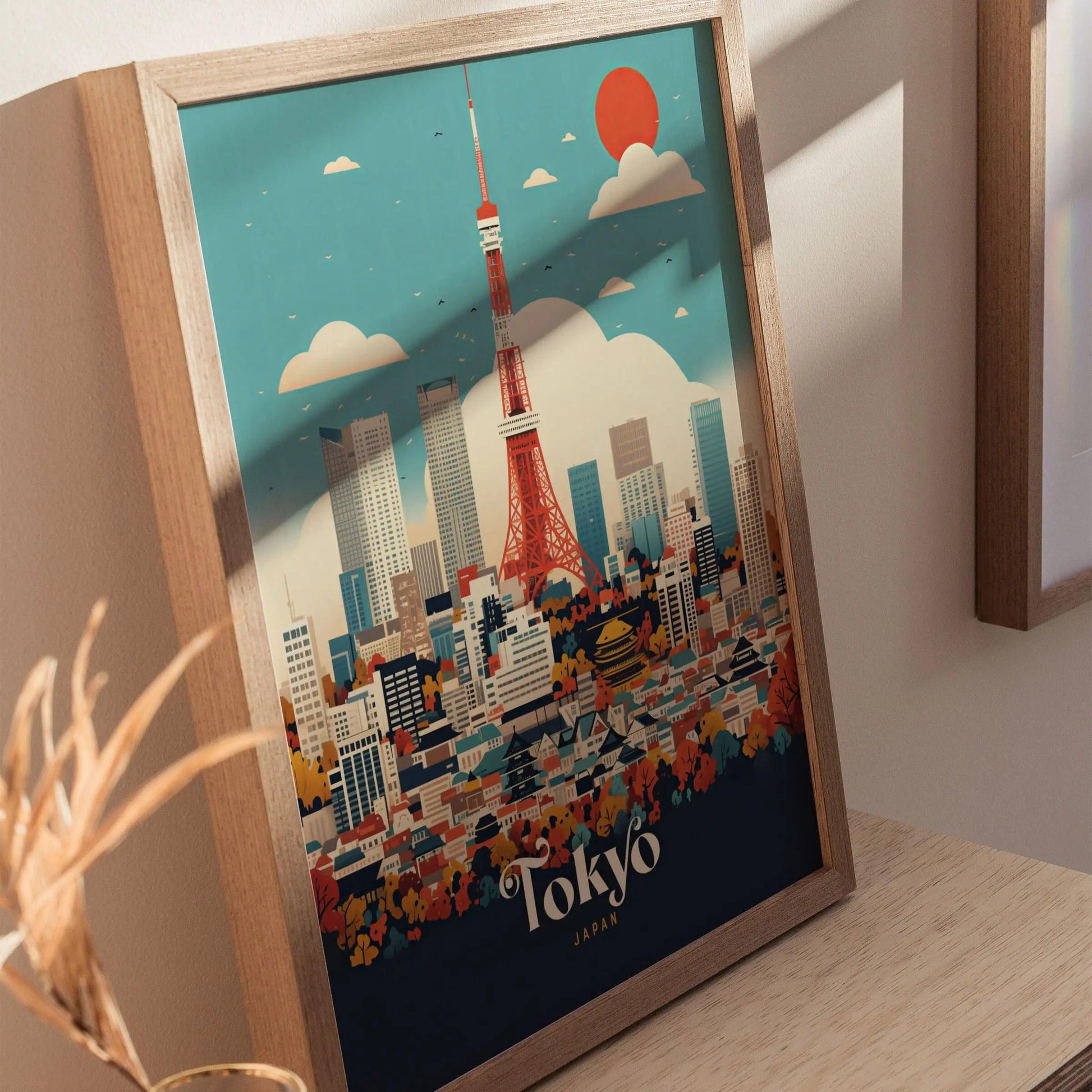 Tokyo Tower City Japan Asia Framed Travel Print, Japan Tokyo Travel Poster, Tokyo City Wall Art, Japan Fuji Mountain Travel, Airbnb Decor - Swell Scenes