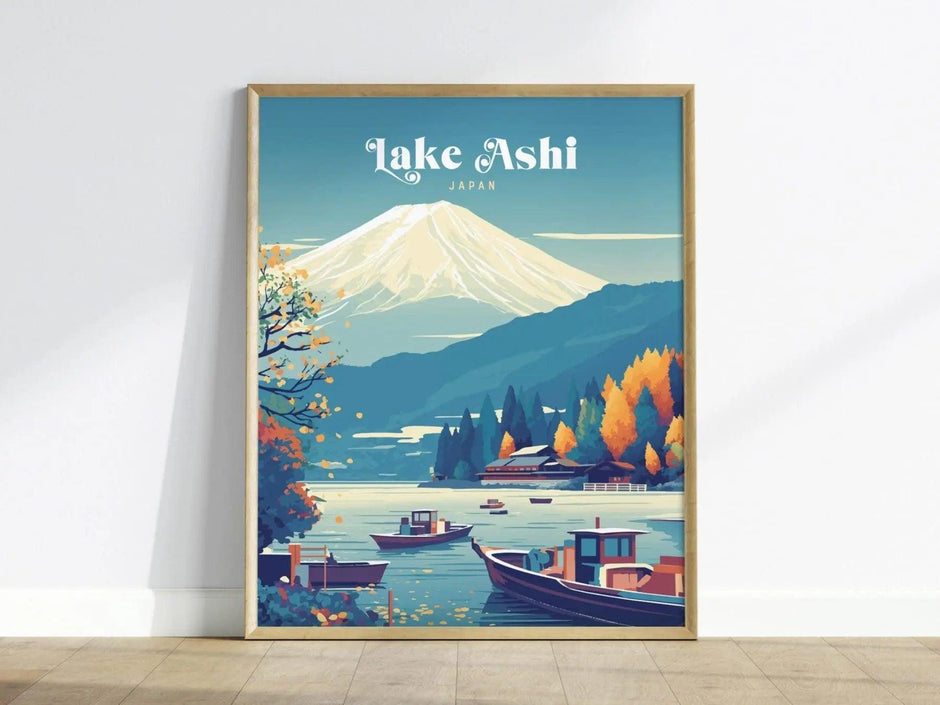 Lake Ashi Hakone Japan Wall Art Travel, Tokyo Mount Fuji Wall Art, Japanese Poster, Japanese Print, Japanese Travel Poster Airbnb Home Decor - Swell Scenes
