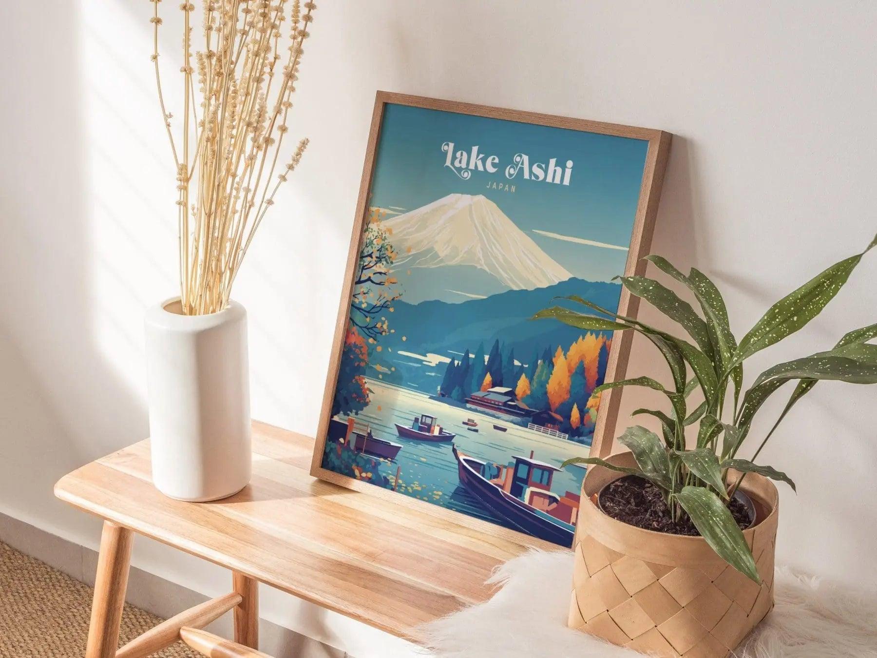 Lake Ashi Hakone Japan Wall Art Travel, Tokyo Mount Fuji Wall Art, Japanese Poster, Japanese Print, Japanese Travel Poster Airbnb Home Decor - Swell Scenes
