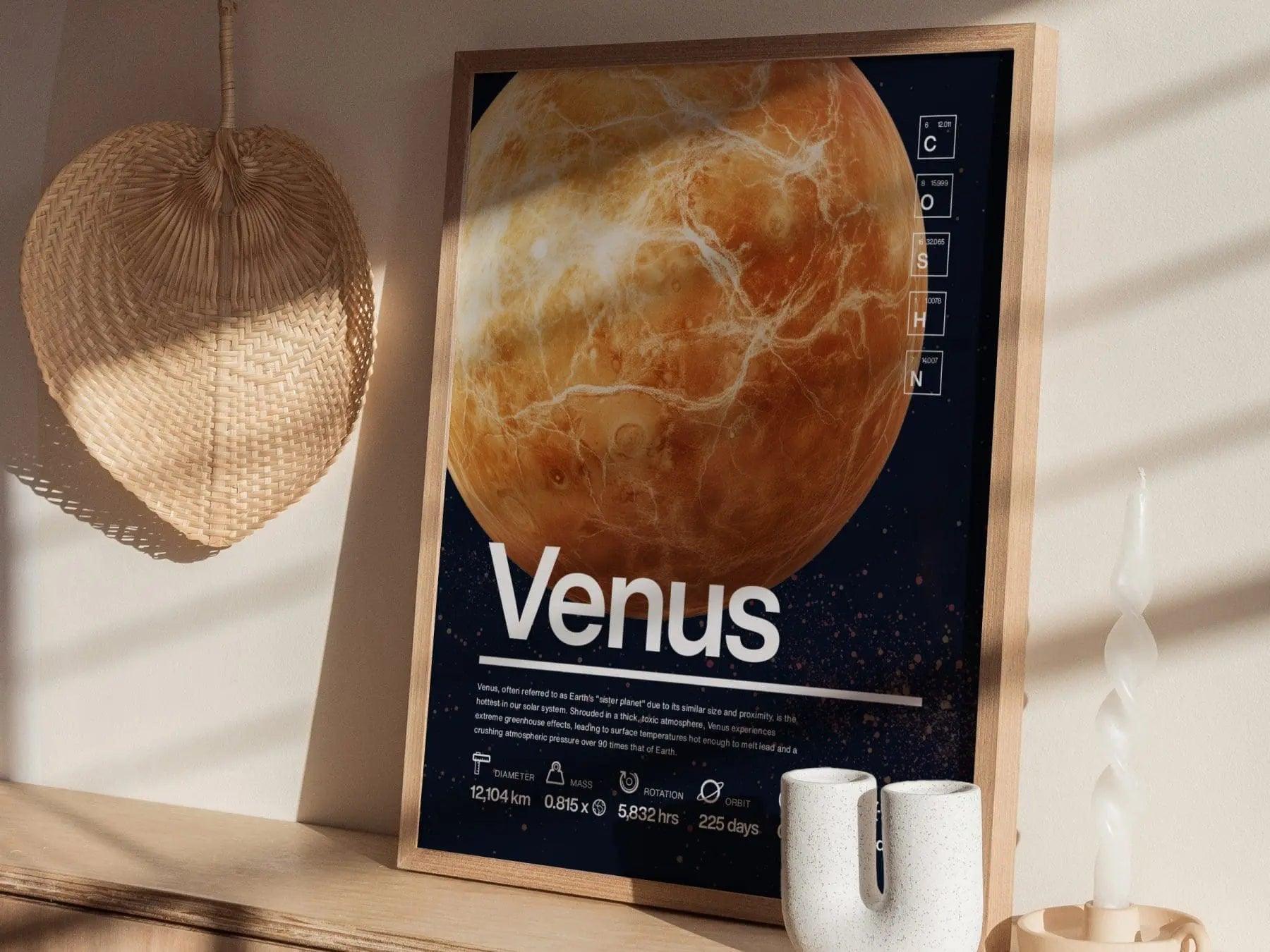 Venus Planet Solar System Framed Wall Art | Space Science Teacher Classroom Decor Educational Universe Exploration Poster Print Kids Room - Swell Scenes
