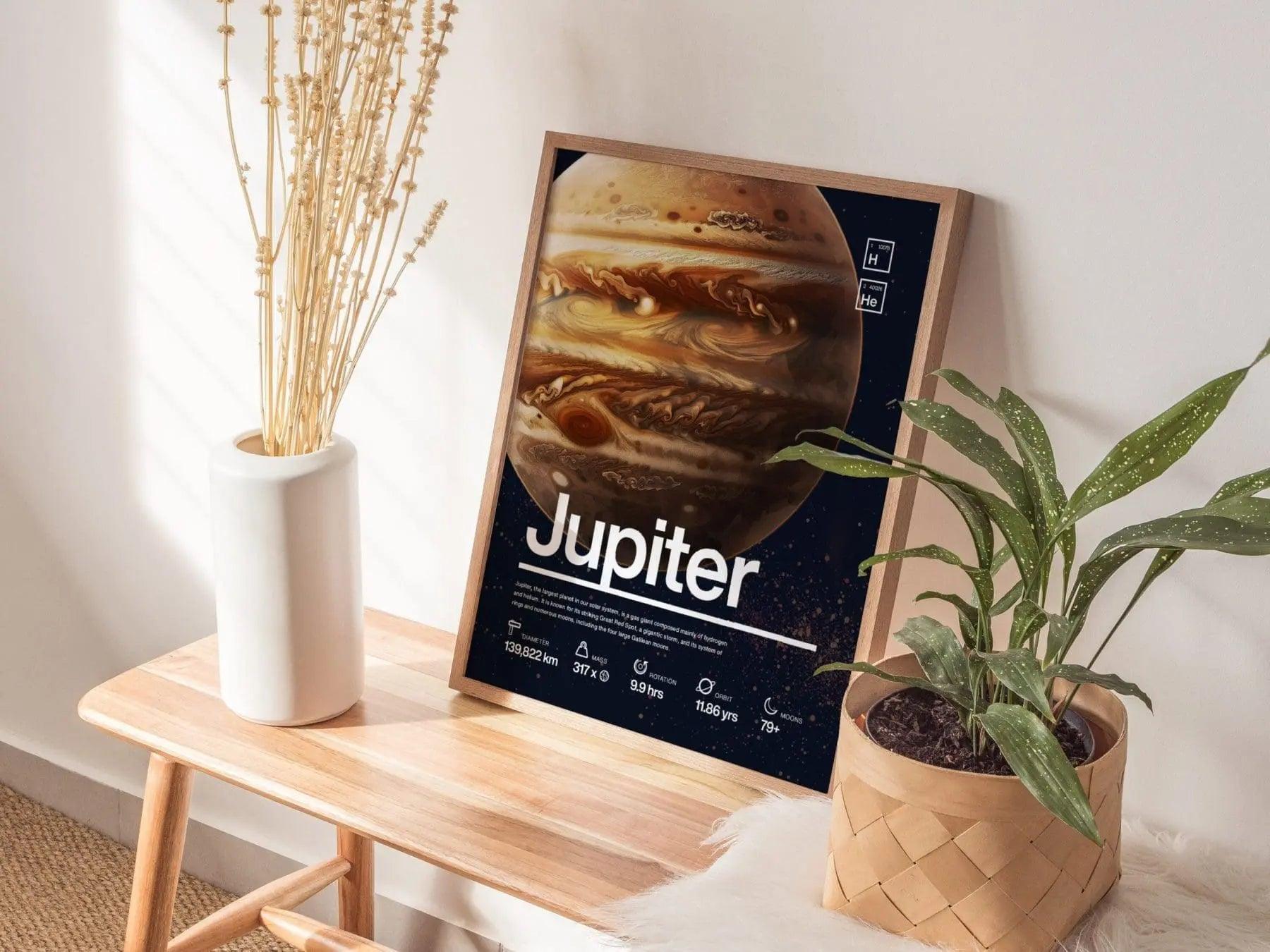 Jupiter Planet Solar System Framed Wall Art | Space Science Teacher Classroom Decor Educational Universe Exploration Poster Print Kids Room - Swell Scenes
