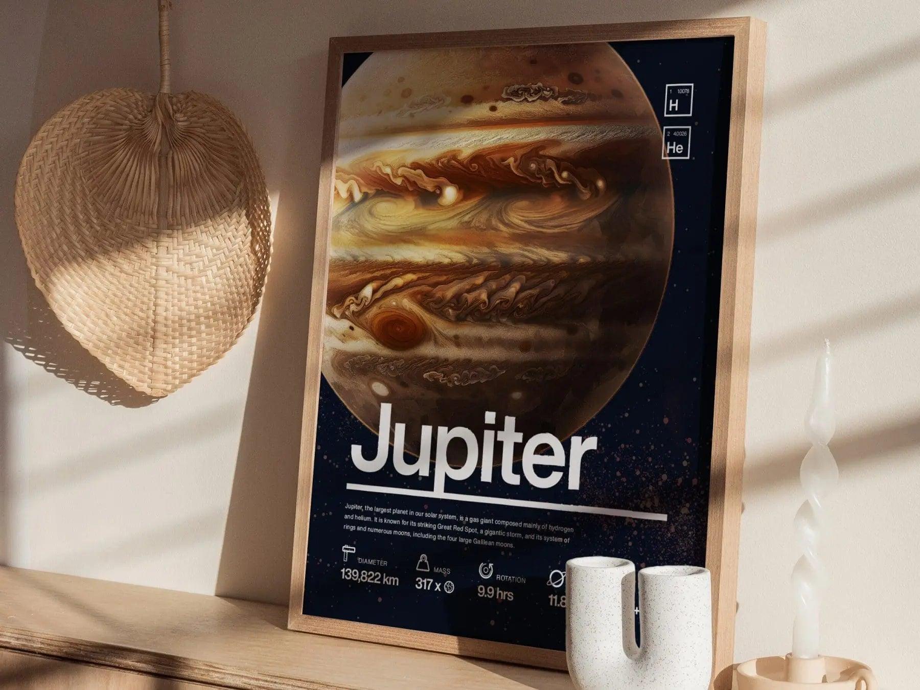 Jupiter Planet Solar System Framed Wall Art | Space Science Teacher Classroom Decor Educational Universe Exploration Poster Print Kids Room - Swell Scenes