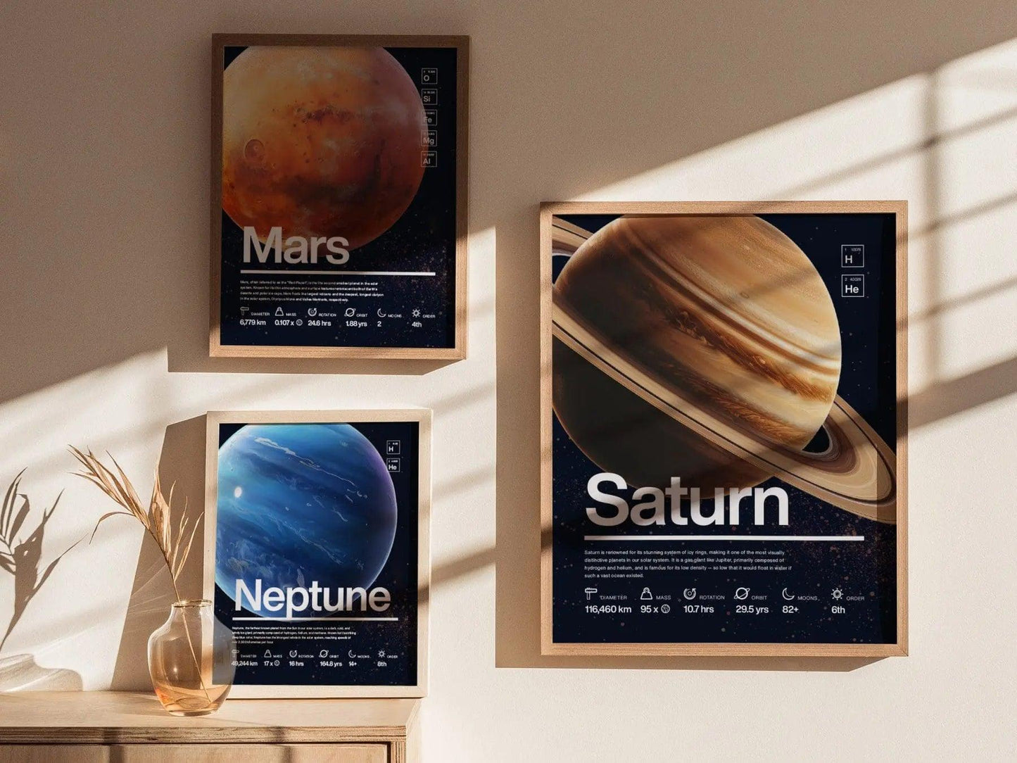 Saturn Planet Solar System Framed Wall Art | Space Science Teacher Classroom Decor Educational Universe Exploration Poster Print Kids Room - Swell Scenes