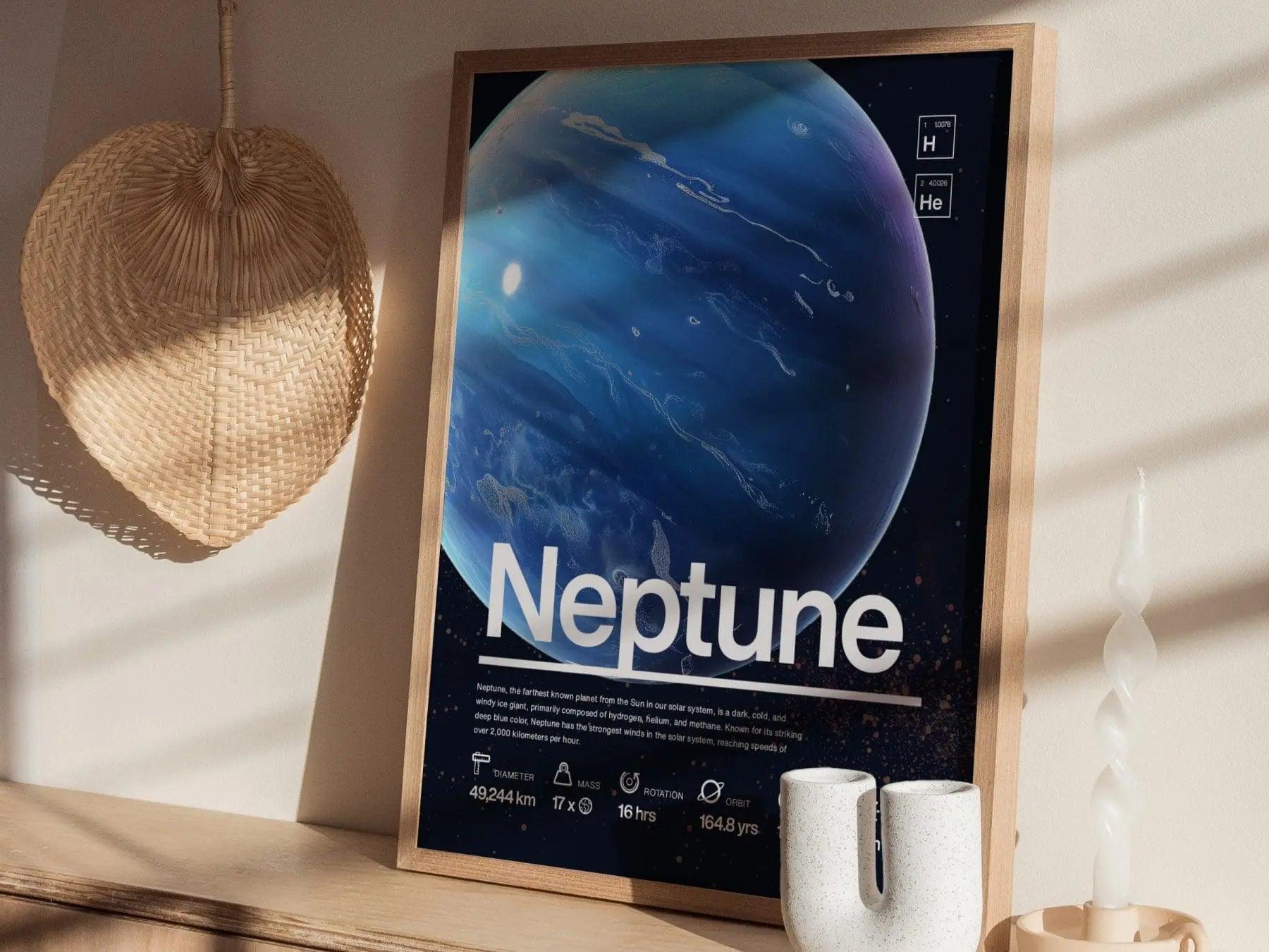 Neptune Planet Solar System Framed Wall Art | Space Science Teacher Classroom Decor Educational Universe Exploration Poster Print Kids Room - Swell Scenes