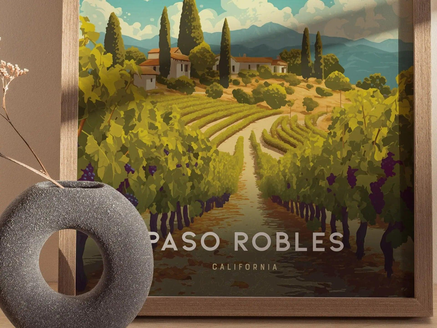 Paso Robles California Wine Country Wall Art | Paso Robles Framed Artwork Poster, Travel Winery Vineyard SoCal Home Gift Decor, Airbnb Decor - Swell Scenes