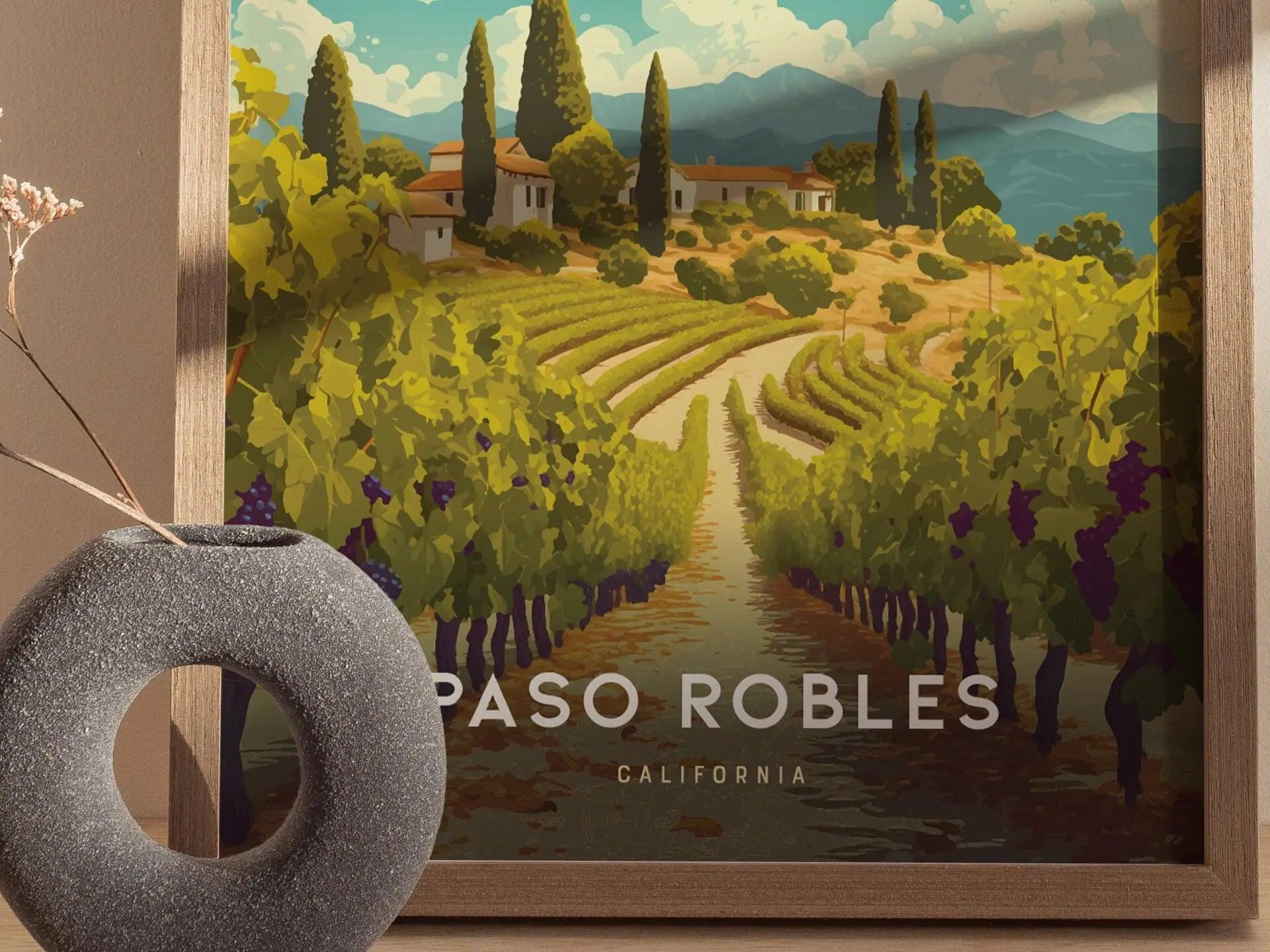 Paso Robles California Wine Country Wall Art | Paso Robles Framed Artwork Poster, Travel Winery Vineyard SoCal Home Gift Decor, Airbnb Decor - Swell Scenes