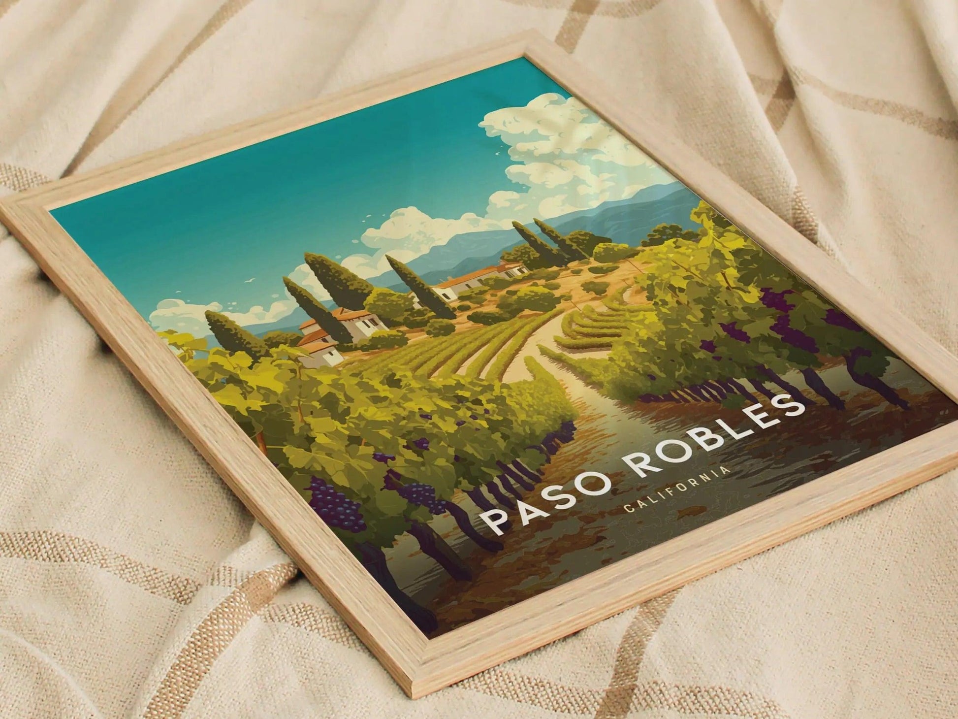 Paso Robles California Wine Country Wall Art | Paso Robles Framed Artwork Poster, Travel Winery Vineyard SoCal Home Gift Decor, Airbnb Decor - Swell Scenes