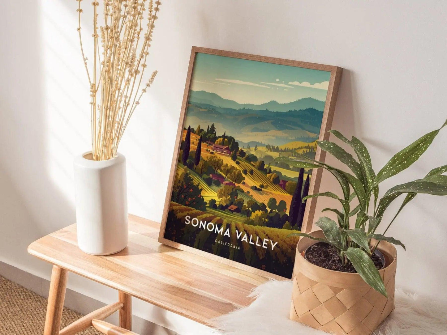Sonoma Valley Framed Travel Poster, California Wall Art, Sonoma Poster, Travel Winery Vineyard SoCal Home Gift Decor, Airbnb Wall Decor - Swell Scenes
