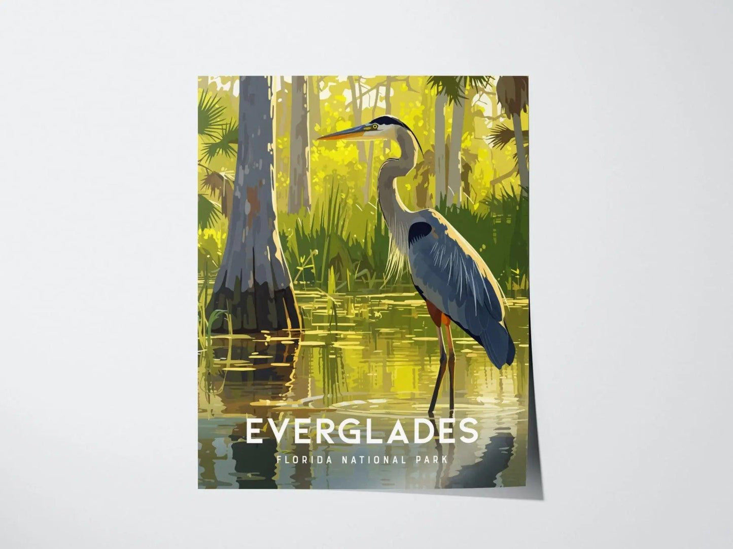 Everglades National Park, Florida Framed Wall Art - Glades Great Blue Heron Poster Design Travel Print Collection Home Office Decor - Swell Scenes