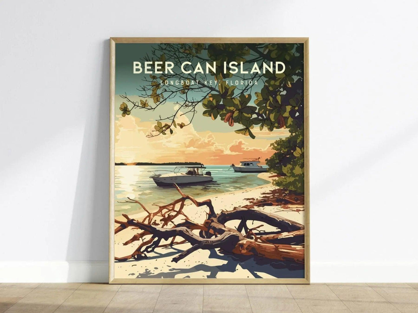 Beer Can Island, Longboat Key, Florida Framed Wall Art - Sarasota Anna Maria Boating Adventure Poster Travel Print Home Office Beach Decor - Swell Scenes