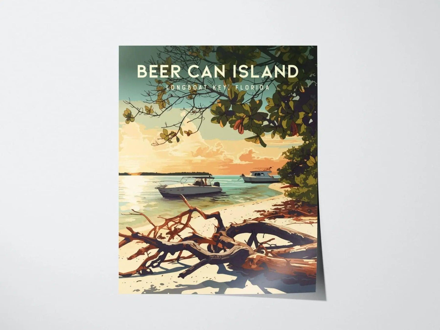 Beer Can Island, Longboat Key, Florida Framed Wall Art - Sarasota Anna Maria Boating Adventure Poster Travel Print Home Office Beach Decor - Swell Scenes