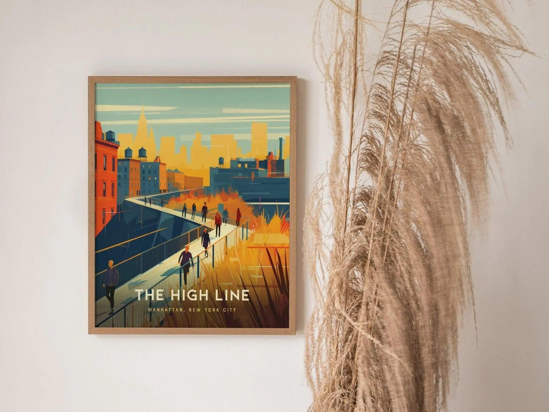 High Line New York poster alternative angle highlighting elevated park greenway and Chelsea Manhattan
