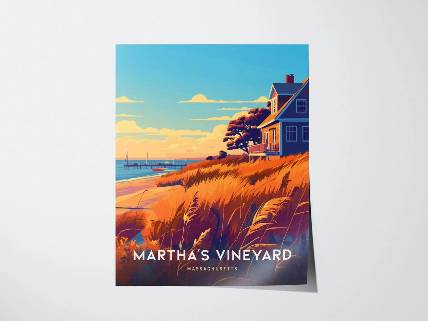 Martha's Vineyard Framed Travel Poster, Martha's Vineyard Massachusetts Wall Art, New England Massachusetts Poster, Coastal Airbnb Decor