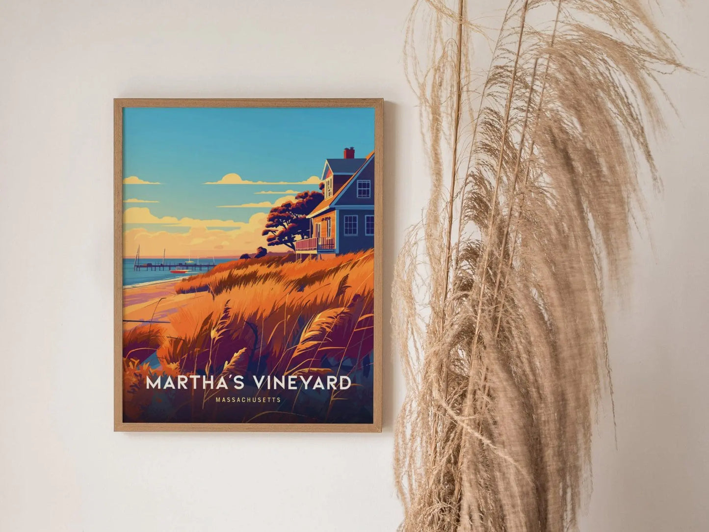 Martha's Vineyard Framed Travel Poster, Martha's Vineyard Massachusetts Wall Art, New England Massachusetts Poster, Coastal Airbnb Decor