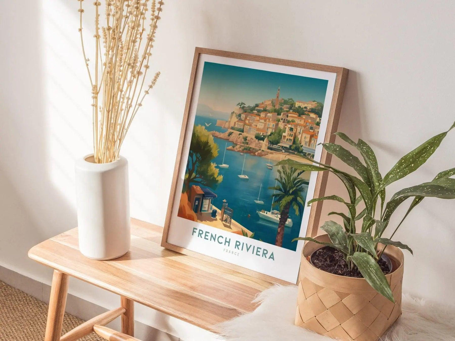French Riviera Framed Wall Art Travel Print, Côte d'Azur Poster Print, Côte d'Azur Coastline Wall Art, Sailing and Travel Art, Home Decor - Swell Scenes