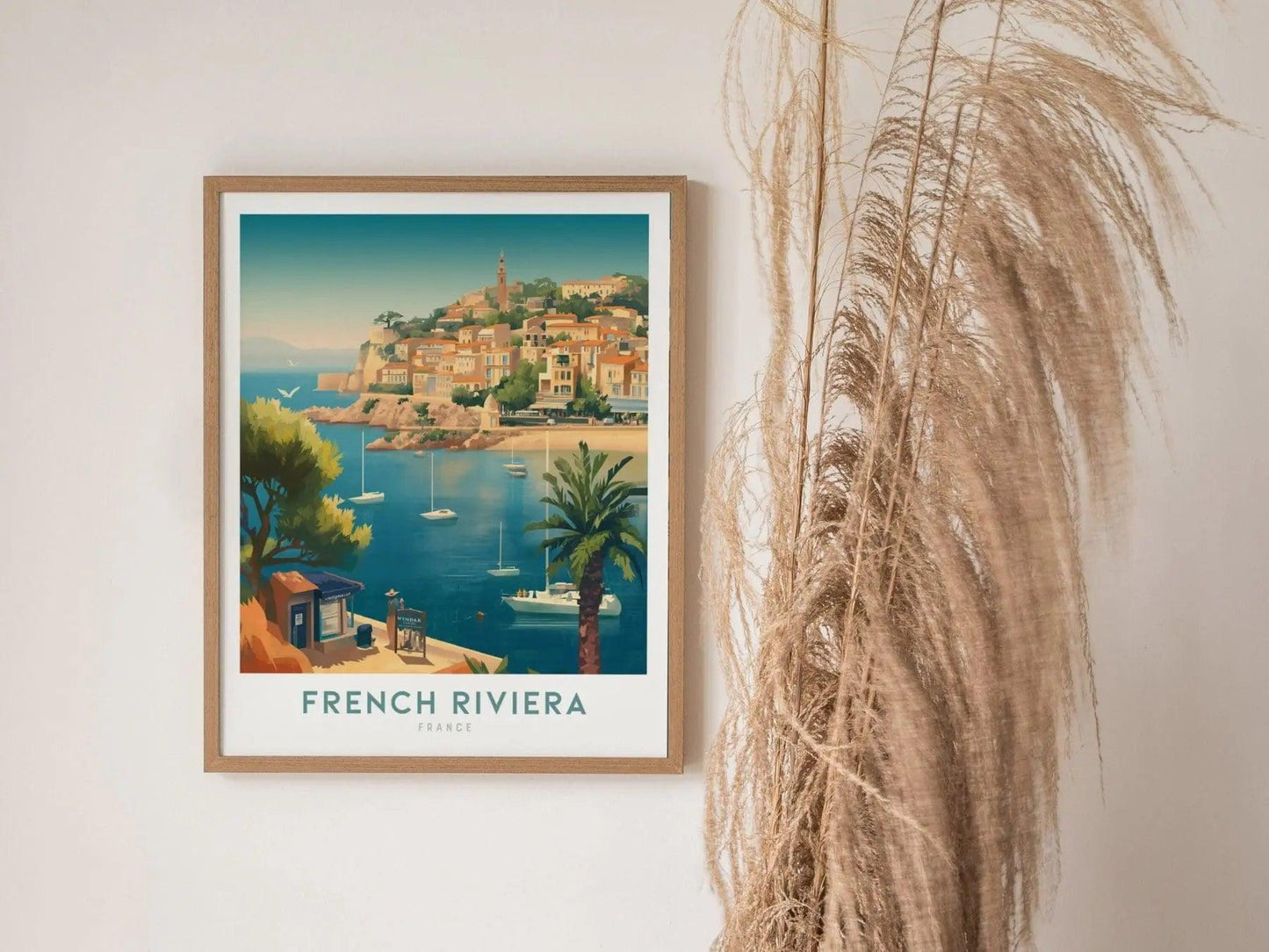 French Riviera Framed Wall Art Travel Print, Côte d'Azur Poster Print, Côte d'Azur Coastline Wall Art, Sailing and Travel Art, Home Decor - Swell Scenes