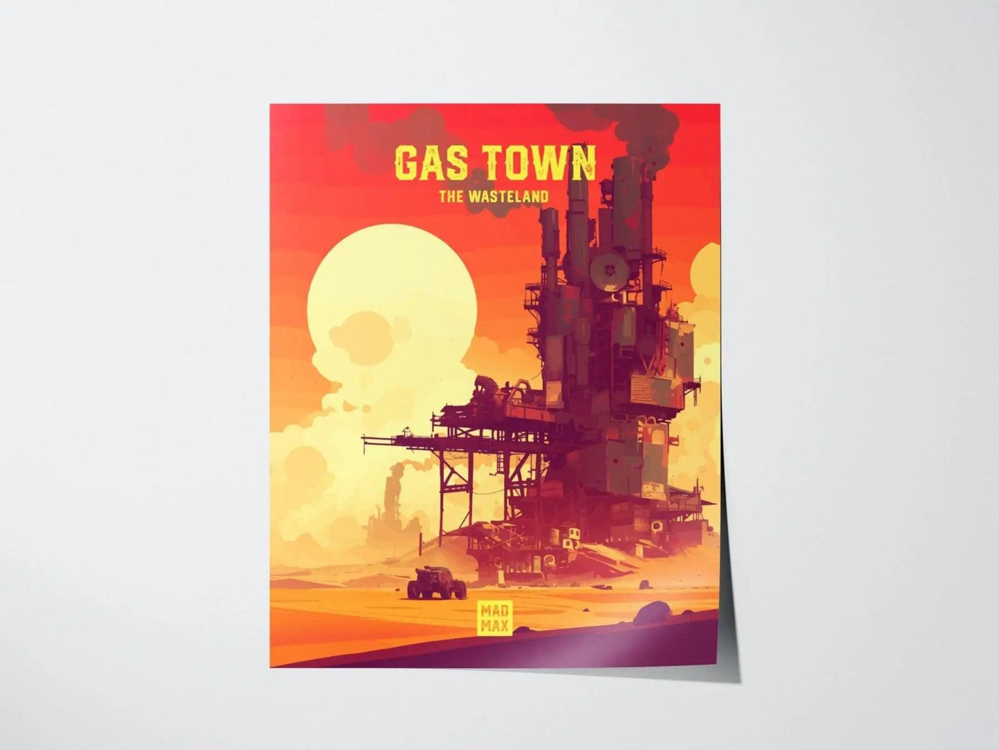 Gas Town, The Wasteland, Mad Max Framed Wall Art - Fury Road Thunderdome Furiosa Post Apocalyptic Poster Travel Print Man Cave Decor Set - Swell Scenes