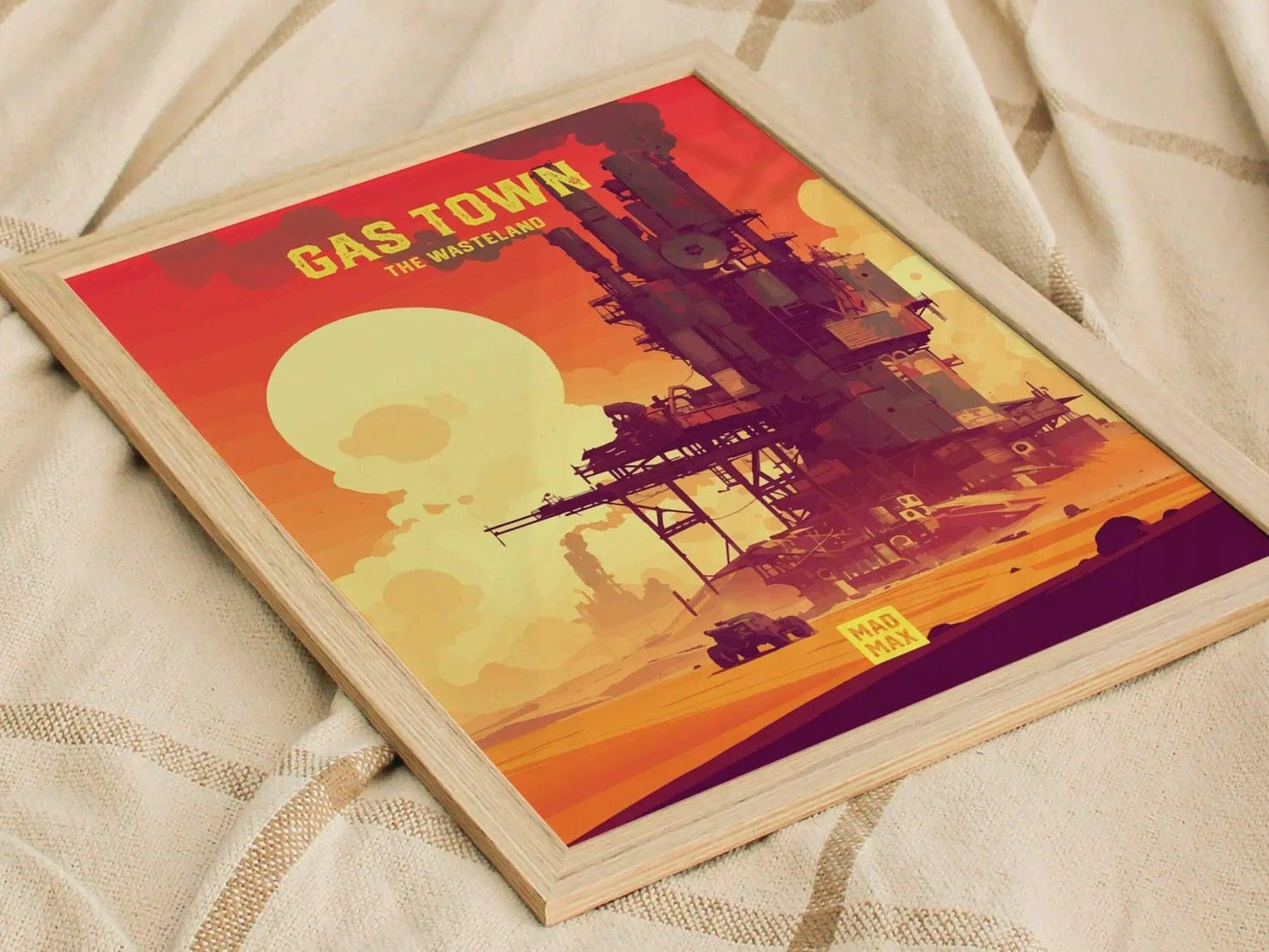 Gas Town, The Wasteland, Mad Max Framed Wall Art - Fury Road Thunderdome Furiosa Post Apocalyptic Poster Travel Print Man Cave Decor Set - Swell Scenes