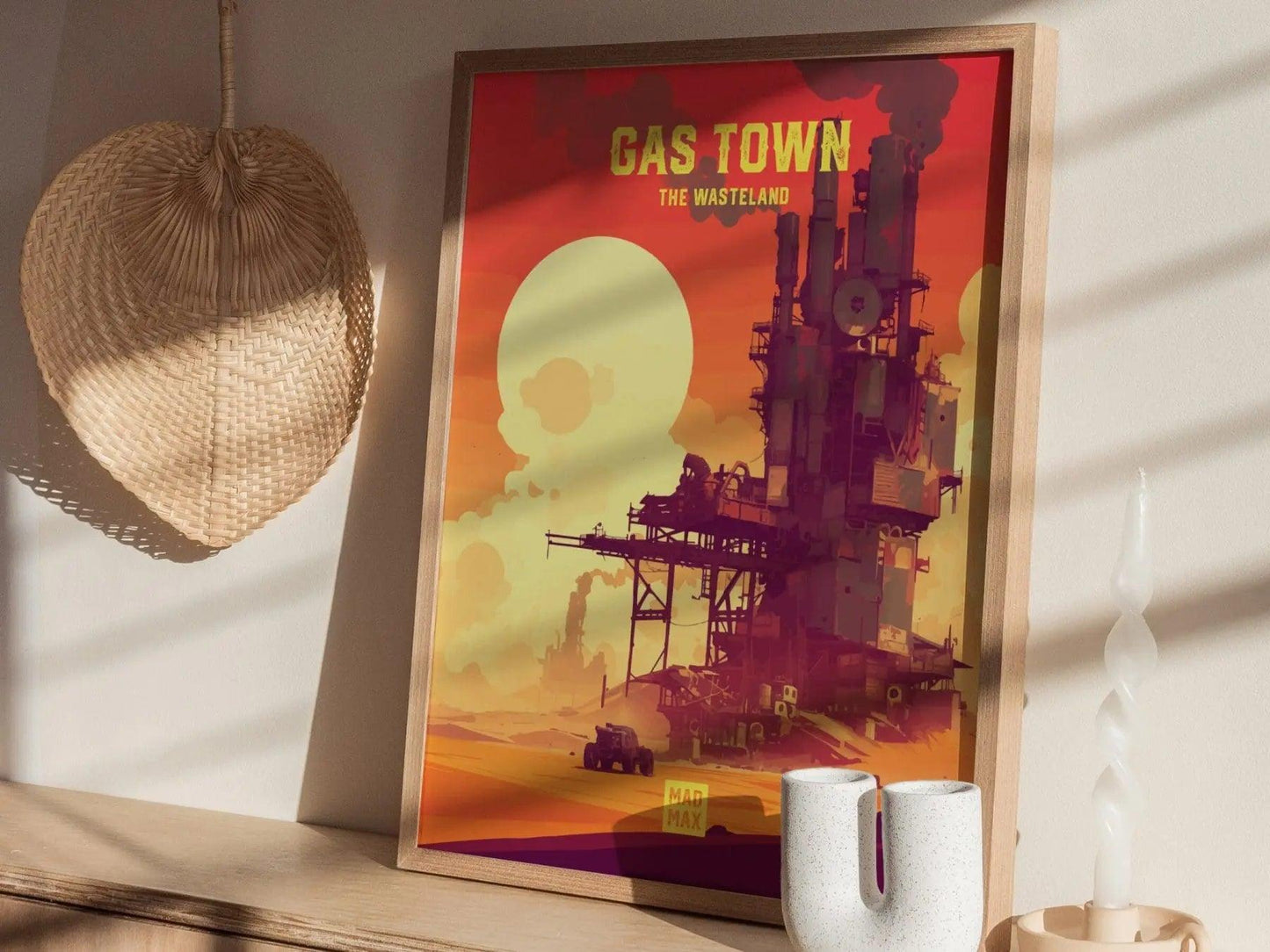 Gas Town, The Wasteland, Mad Max Framed Wall Art - Fury Road Thunderdome Furiosa Post Apocalyptic Poster Travel Print Man Cave Decor Set - Swell Scenes