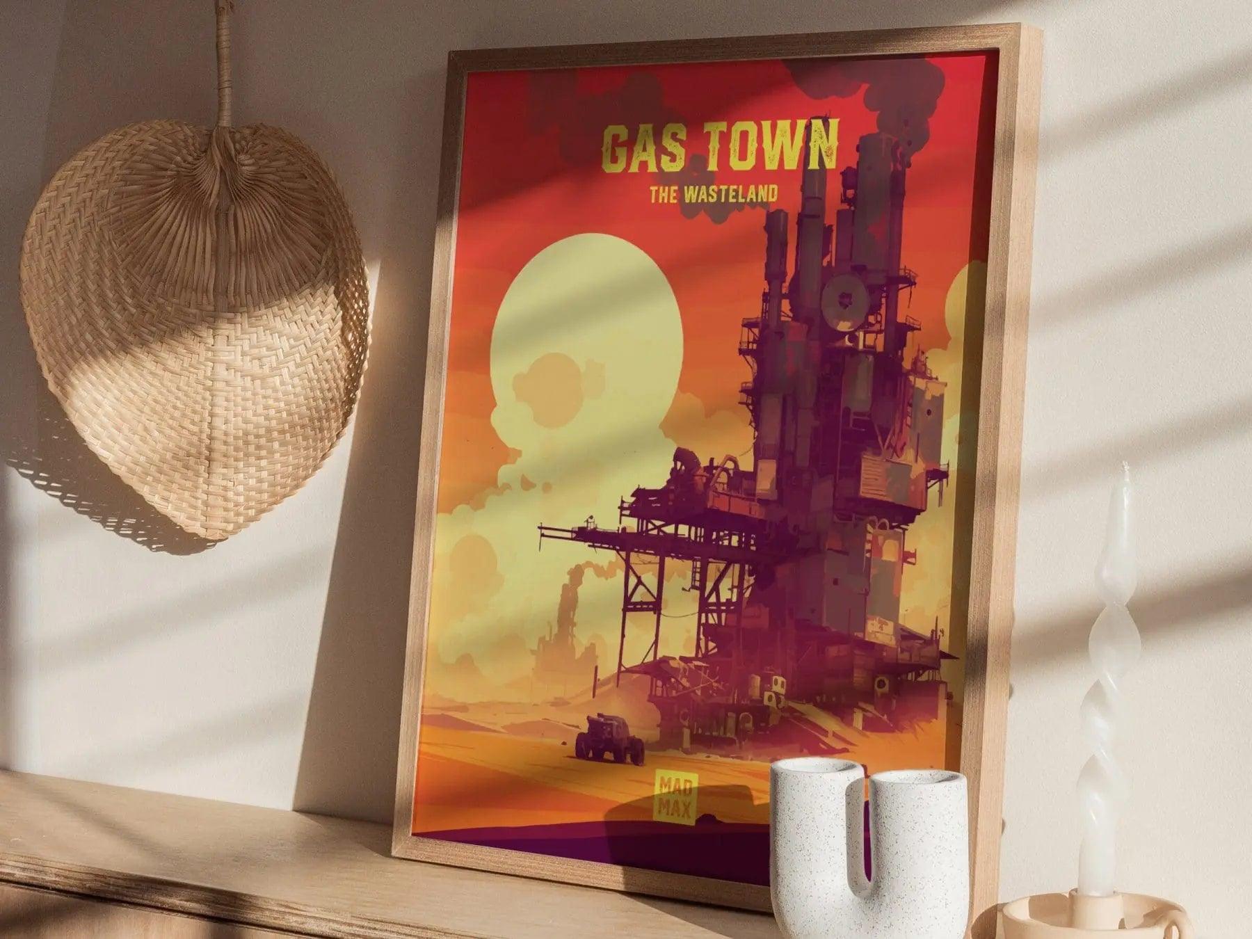 Gas Town, The Wasteland, Mad Max Framed Wall Art - Fury Road Thunderdome Furiosa Post Apocalyptic Poster Travel Print Man Cave Decor Set - Swell Scenes