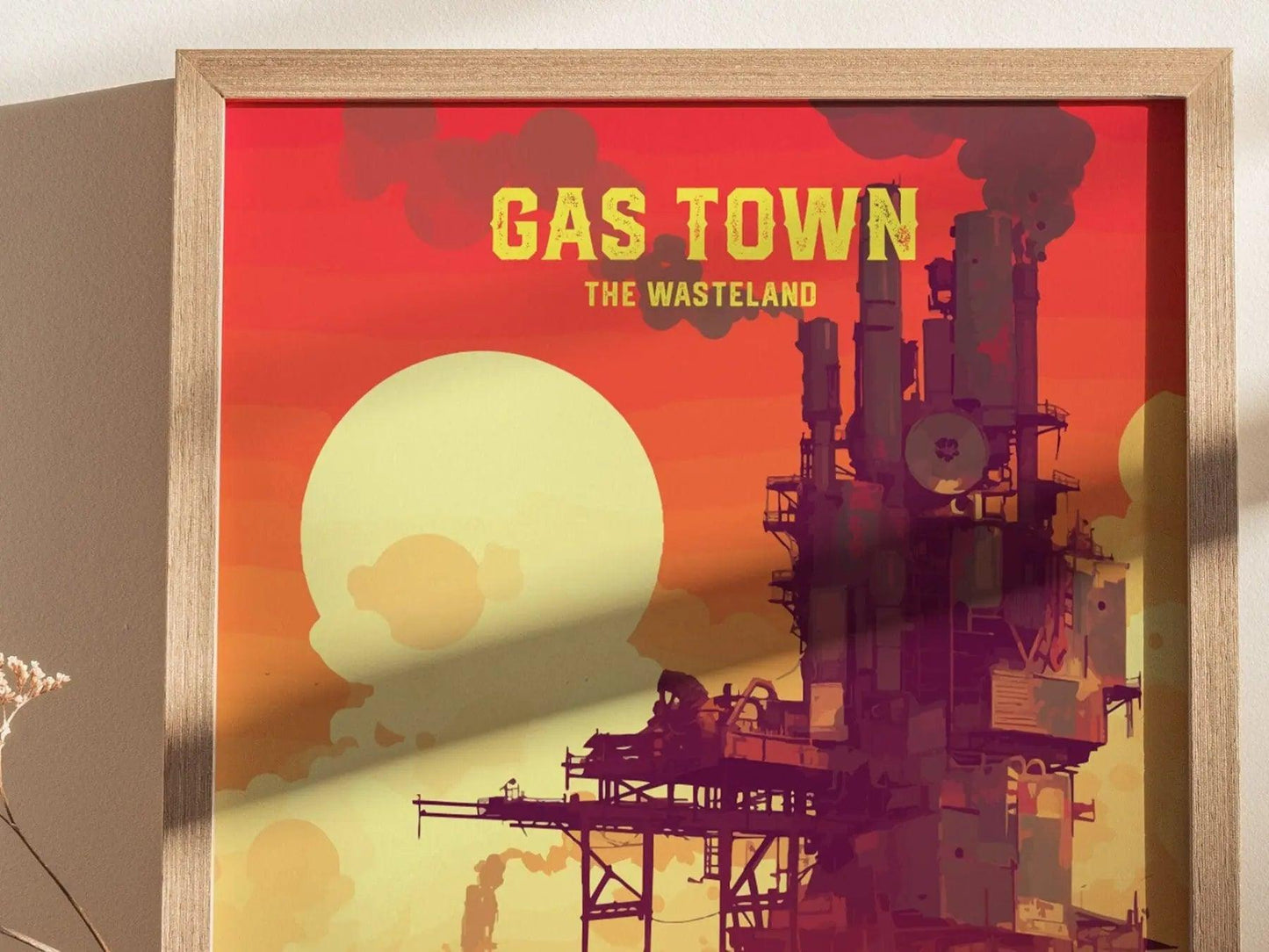 Gas Town, The Wasteland, Mad Max Framed Wall Art - Fury Road Thunderdome Furiosa Post Apocalyptic Poster Travel Print Man Cave Decor Set - Swell Scenes