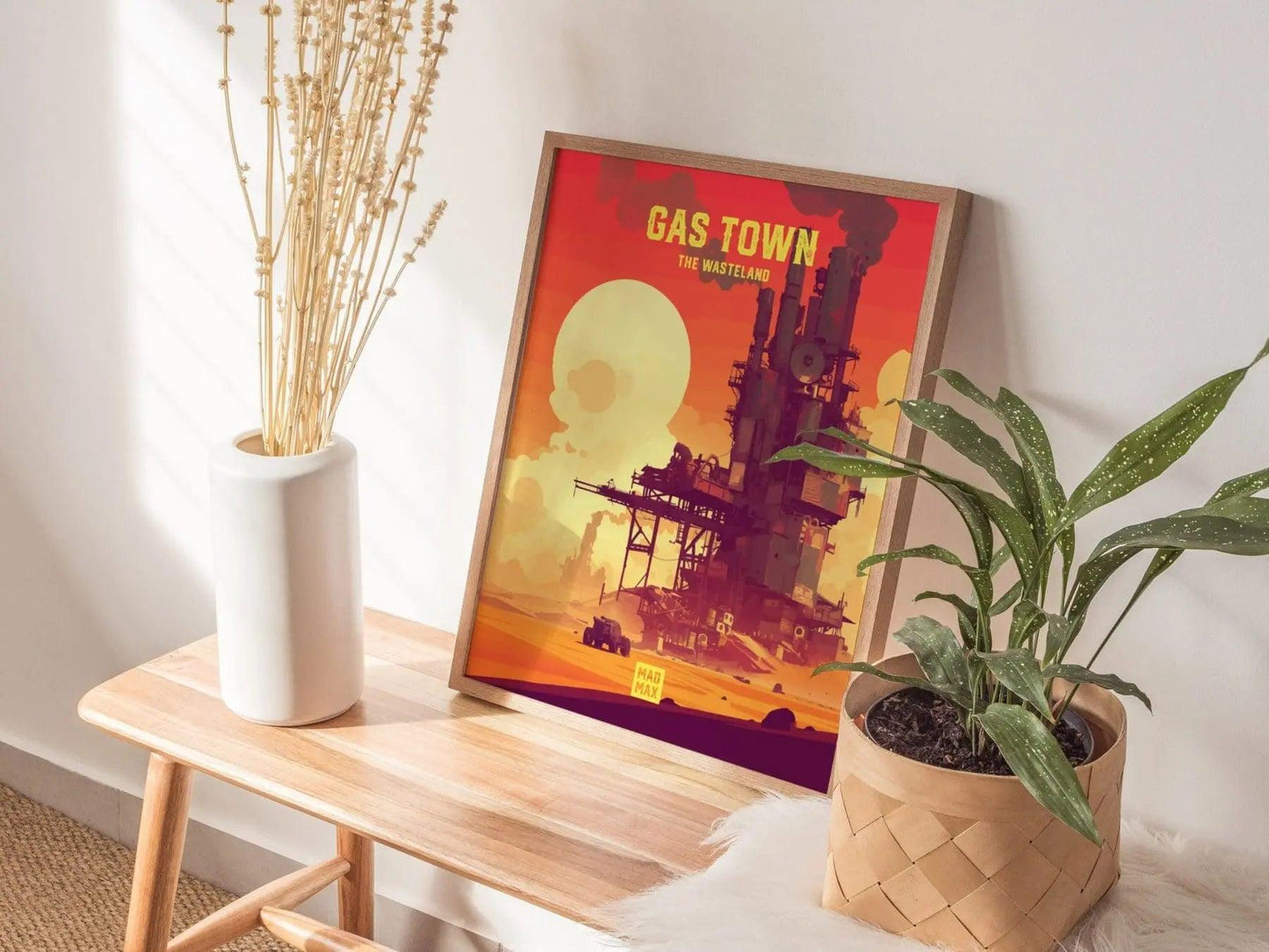 Gas Town, The Wasteland, Mad Max Framed Wall Art - Fury Road Thunderdome Furiosa Post Apocalyptic Poster Travel Print Man Cave Decor Set - Swell Scenes